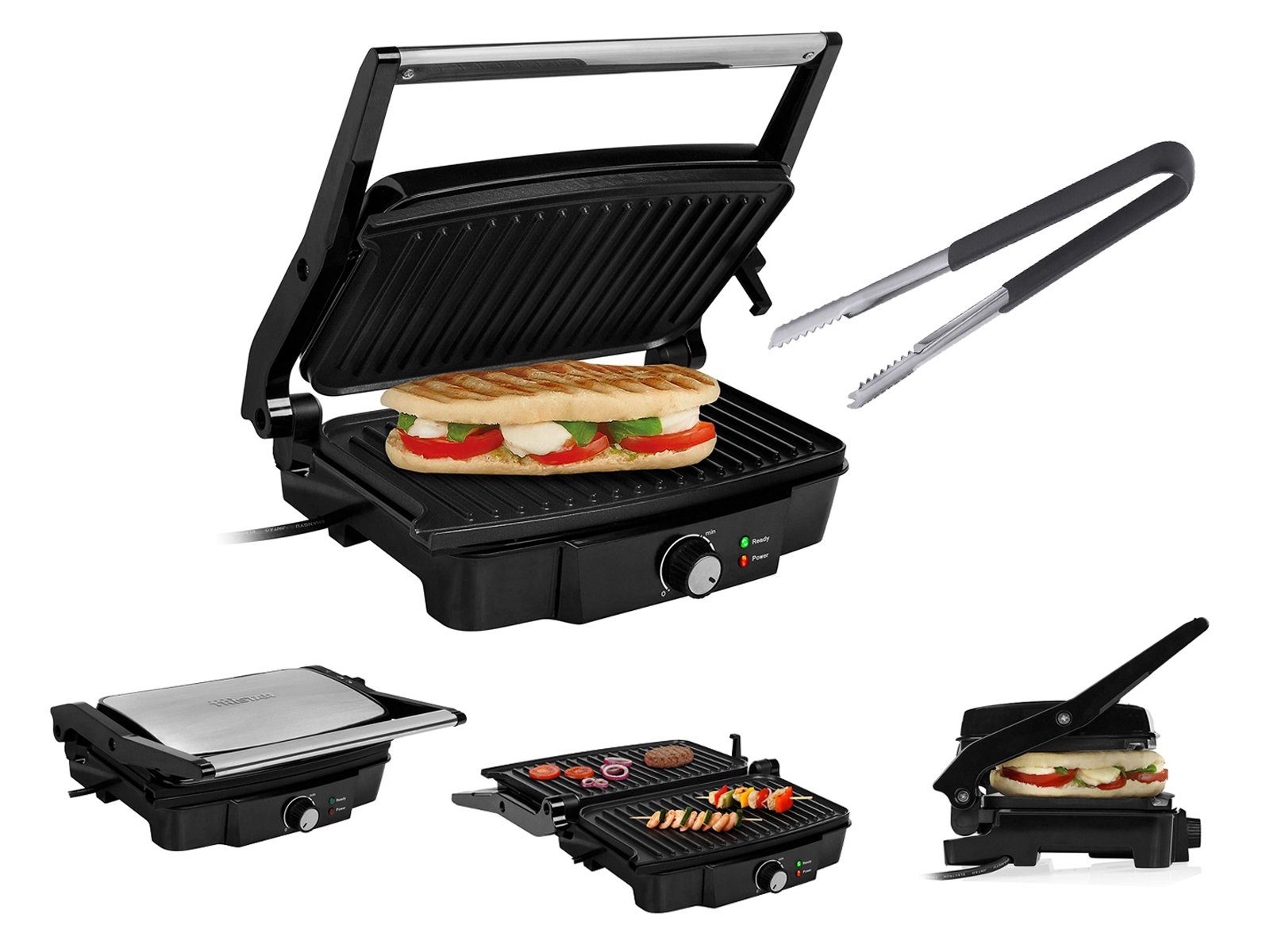 Tristar Kontaktgrill, 1500 W, Multi Indoorgrill & Grillzange fettarm grillen, Snack & Paninimaker