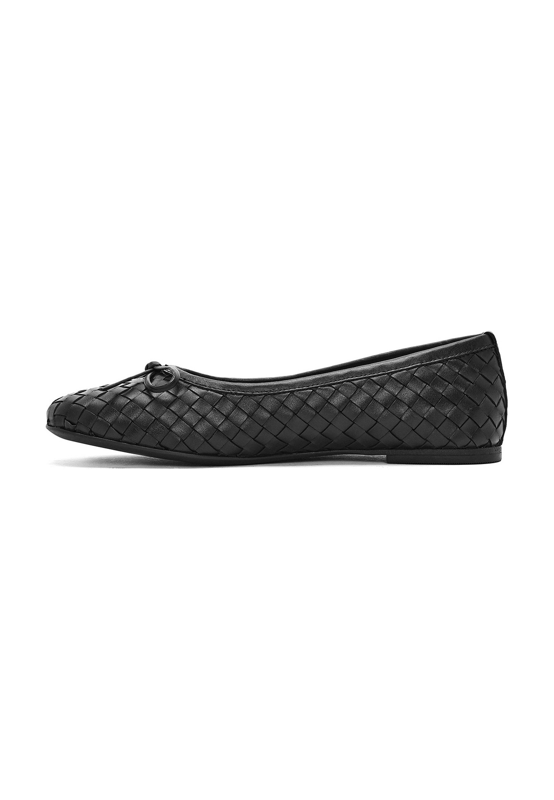 Derimod Ballerinas aus Leder Ballerina Echtes Leder, Slip-on-Design, Geflochtene Textur, Schleifendetail