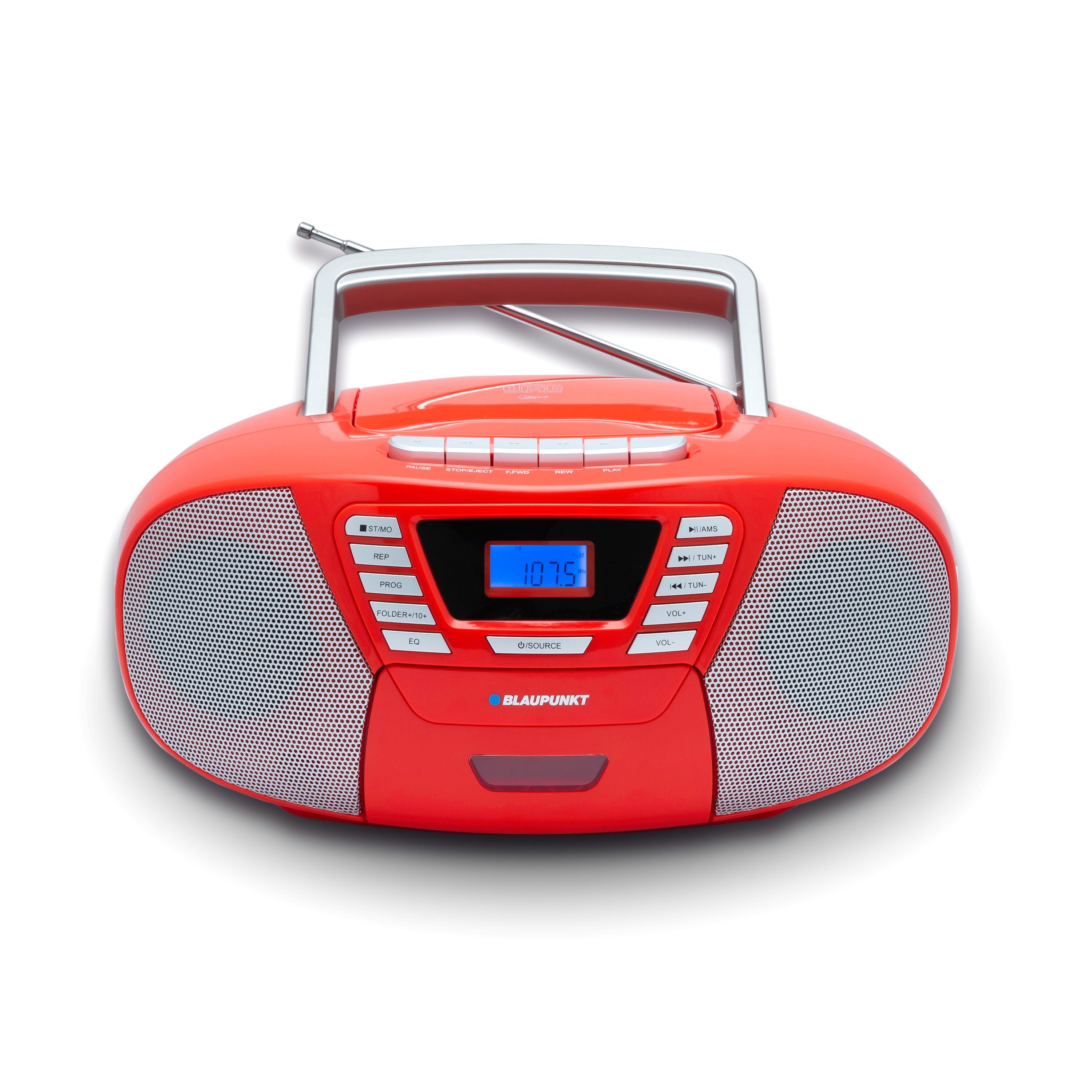 Blaupunkt B 120 Kassetten USB, und W, 6,00 FM, Hörbuchfunktion, Radio) Boombox (UKW, CD-Player, Rot Bluetooth