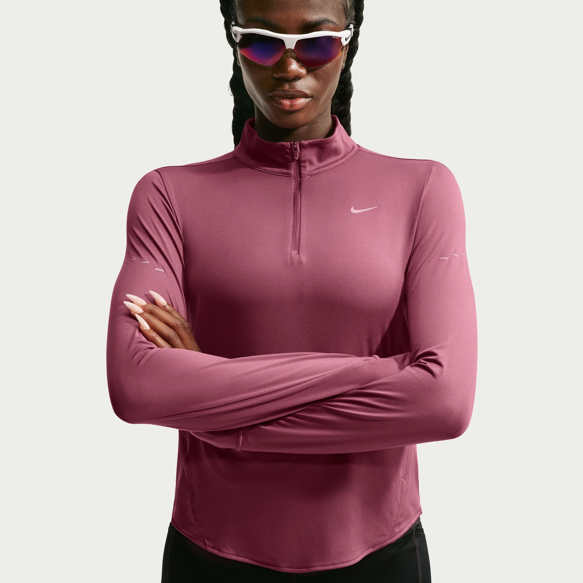 Nike Lauftop W NK SWIFT DF UV HZ TOP hochschließender Kragen, mit Reißverschluss, atmungsaktives Material