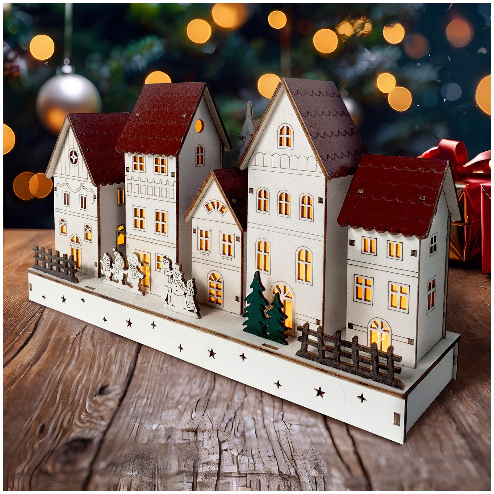 HTI-Living Weihnachtsfigur LED Holz Weihnachtsdorf mit Wintermotiv (Stück, günstig online kaufen