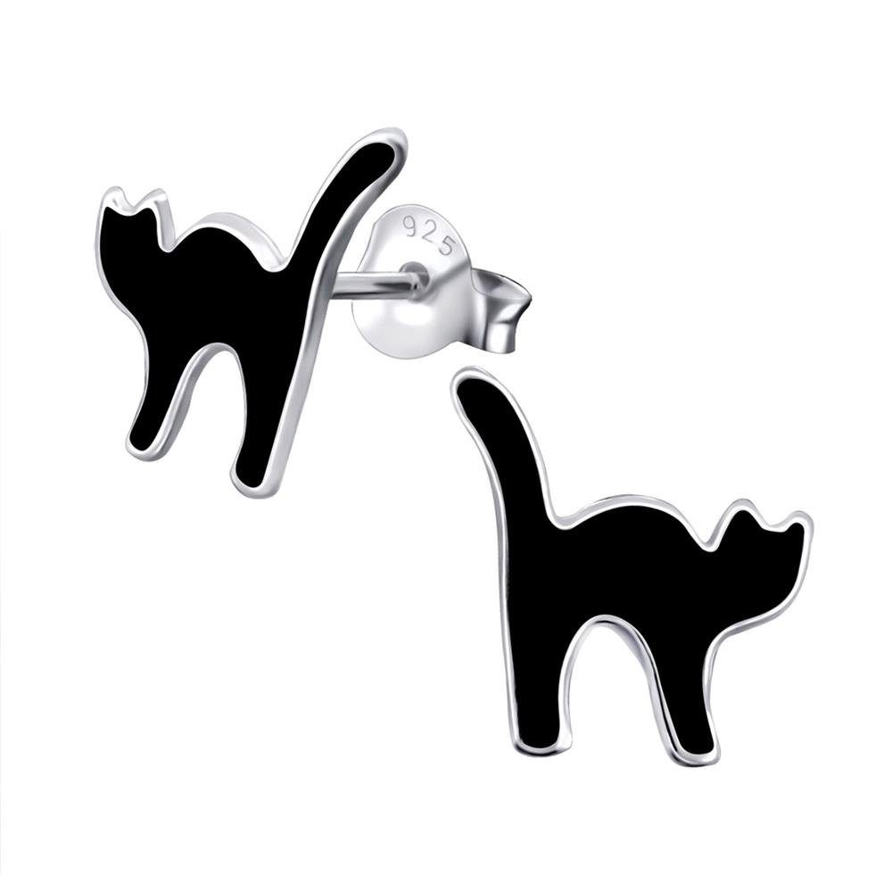 BUNGSA Ohrring-Set Ohrstecker schwarze Katze aus .925 Sterling Silber (1 Paar (2 Stück), 2-tlg), Ohrschmuck Ohrringe
