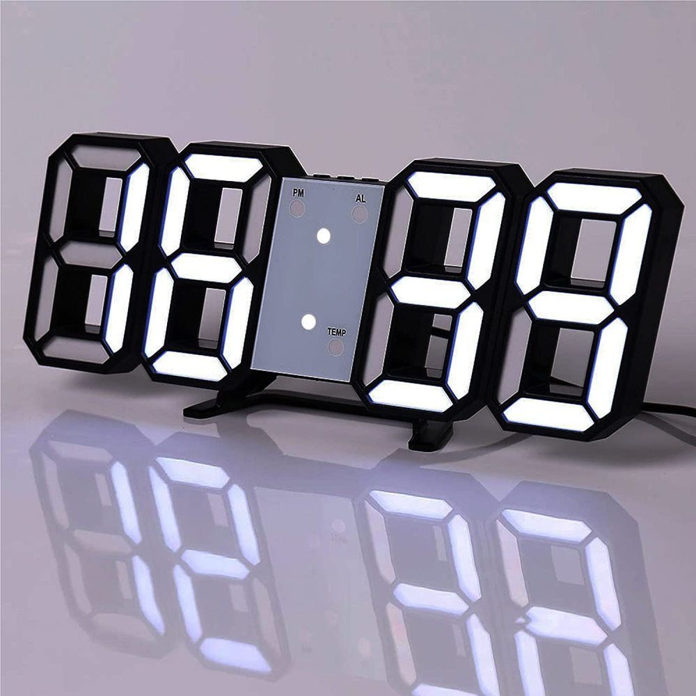 longziming Wanduhr LED Wanduhr Digital Wecker 3D Uhr Dimmbar Modern Lautlos  USB-Schwarz
