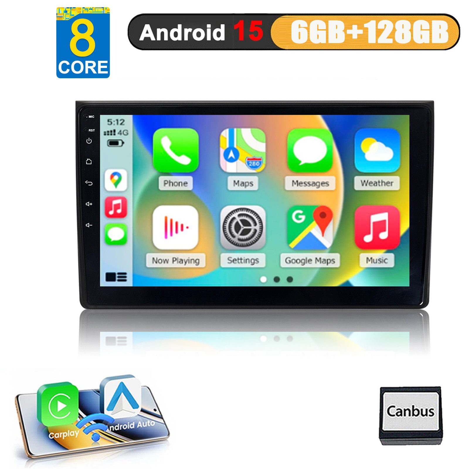 A-Sure Autoradio Android 15 Carplay Für Audi A4 S4 RS4 B6 B7 SEAT EXEO Autoradio (DSP, RDS, 4 Core, Digitalradio (DAB), 8 Core, 1280*720)