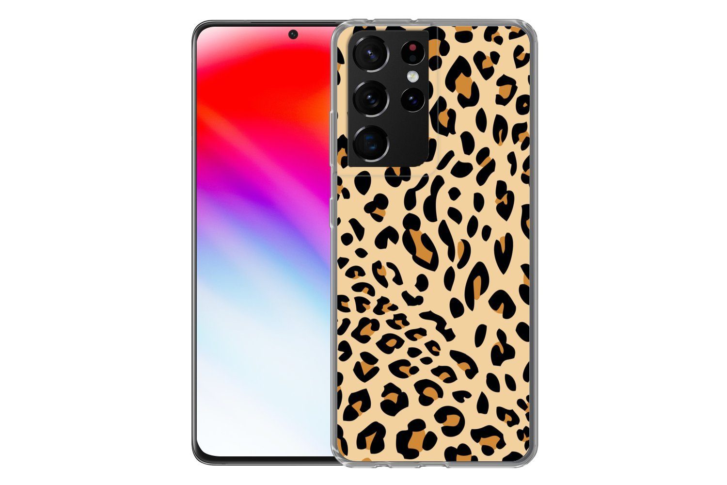 MuchoWow Handyhülle für Samsung Galaxy S21 Ultra Tiermuster - Panther - Leopard, Phone Case, Silikon, Schutzhülle Dünn