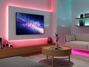 meineWunschleuchte LED Stripe, 2er Set RGBWW Streifen selbstklebend TV Hintergrundbeleuchtung, 5m