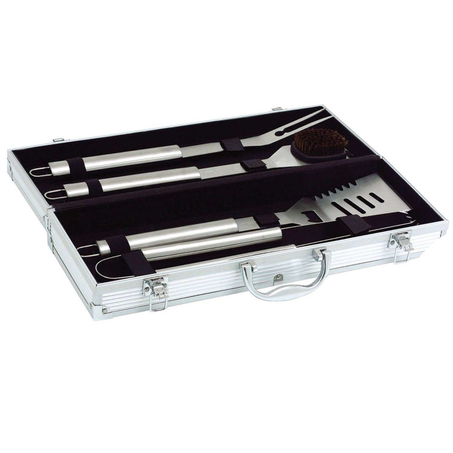 Goods+Gadgets Grillbesteck-Set GOODS+GADGETS Profi Edelstahl BBQ Satz- 5-teiliges Grillset, (5 tlg), BBQ Besteck Grillkoffer Zubehör