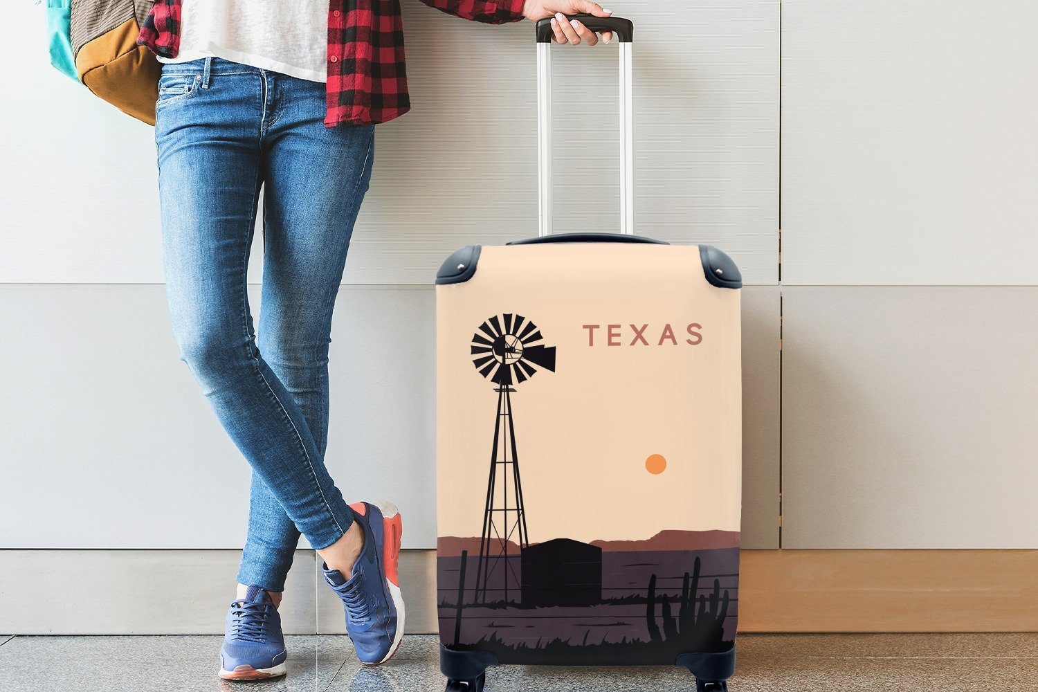 Handgepäck Windmühle - - USA Handgepäckkoffer Illustration, - 4 Reisetasche rollen, Texas Rollen, mit für Reisekoffer MuchoWow Ferien, Trolley,