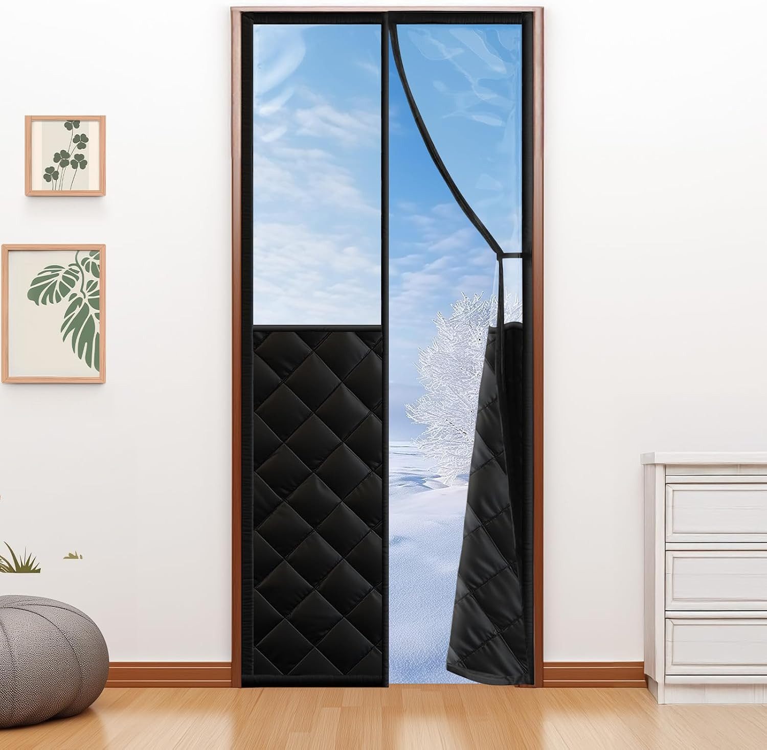 EXTSUD Türvorhang Magnet Wärmeschutzvorhang mit Sichtfenster 80x200 cm, Thermo, abdunkelnd, für Kellertür Balkontüren Wohnzimmer
