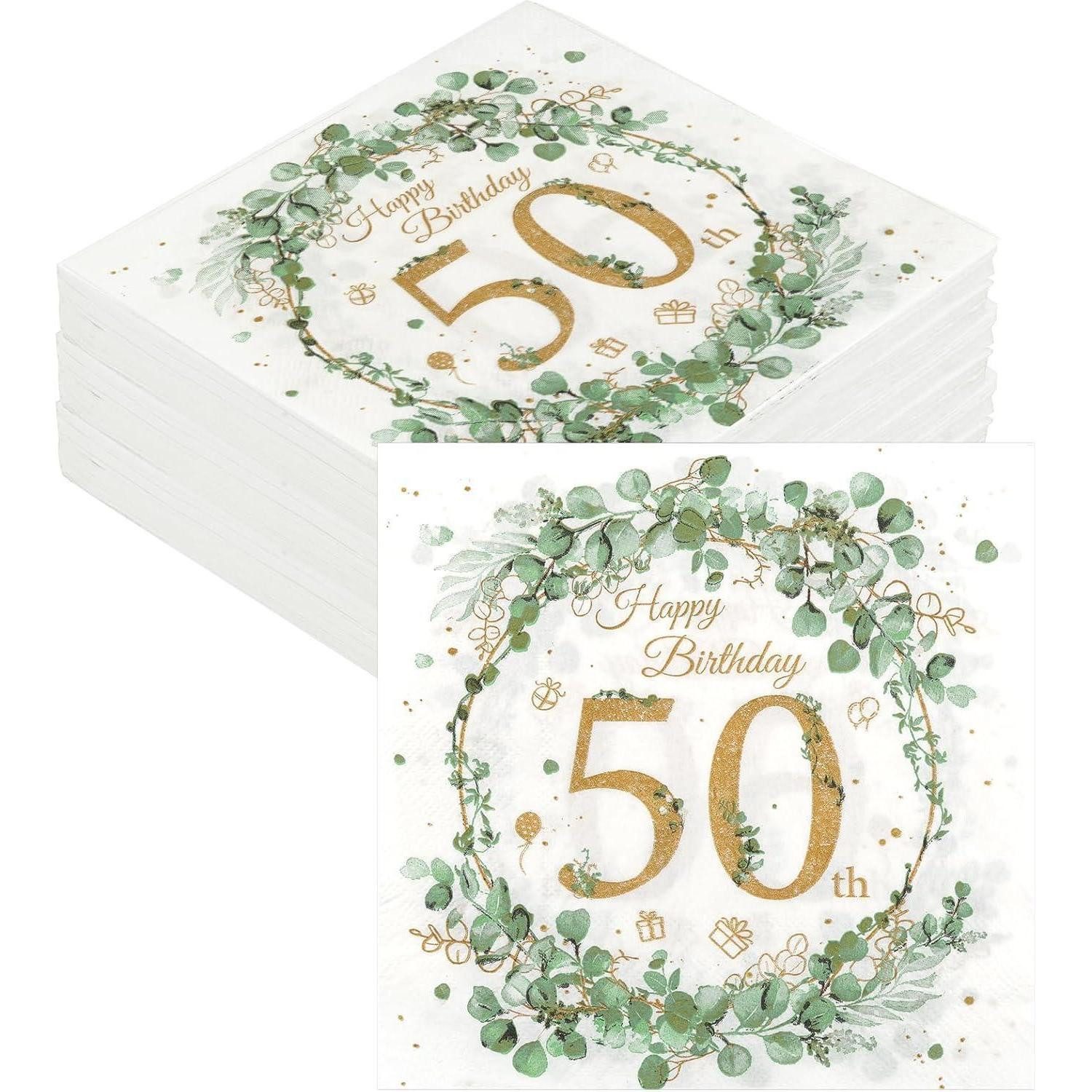 LuxusKollektion Papierserviette Servietten 50 Eukalyptus Grün Gold Geburtstag 33x33cm 50. Geburtstag