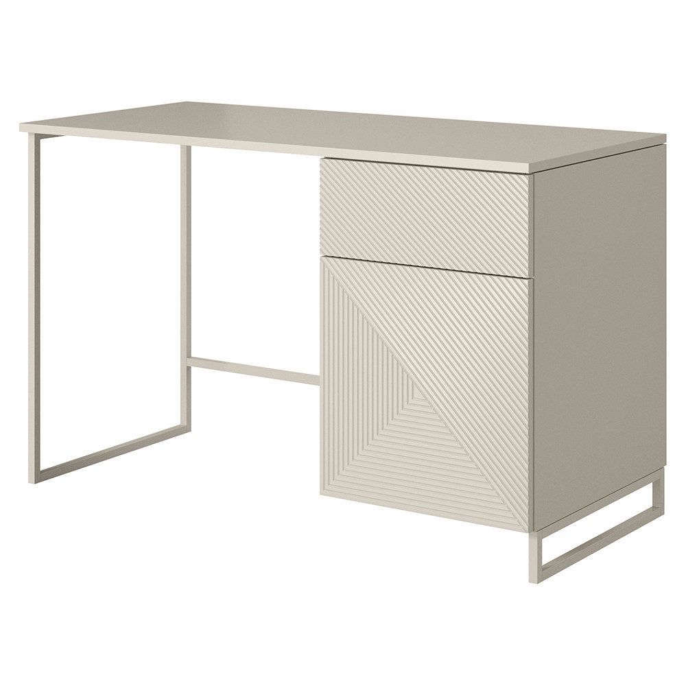 Lomadox Schreibtisch ADARE-141, 120 cm breit, kaschmir mit Metallgestell, gerillte Front