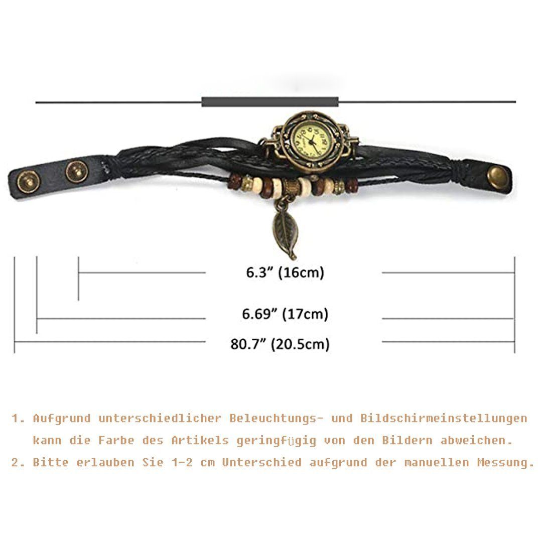 1-tlg., Gesamtl?nge:21.5cm), Blatt mit AUKUU Armreif (Dicke:0.74cm, (Uhr, Anh?nger braun für Bandbreite: Armbanduhr, Retro Baum Quarzuhr 1.24cm, Frau Damen geflochten Quarzuhr Armkette, M?dchen Geh?usedurchmesser:2.46cm), Armband