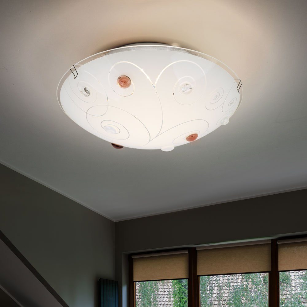 Deckenlampe etc-shop Wohnzimmer fest LED LED-Leuchtmittel Deckenleuchte Deckenleuchte, Warmweiß, 1-Flammig verbaut, Glasschirm