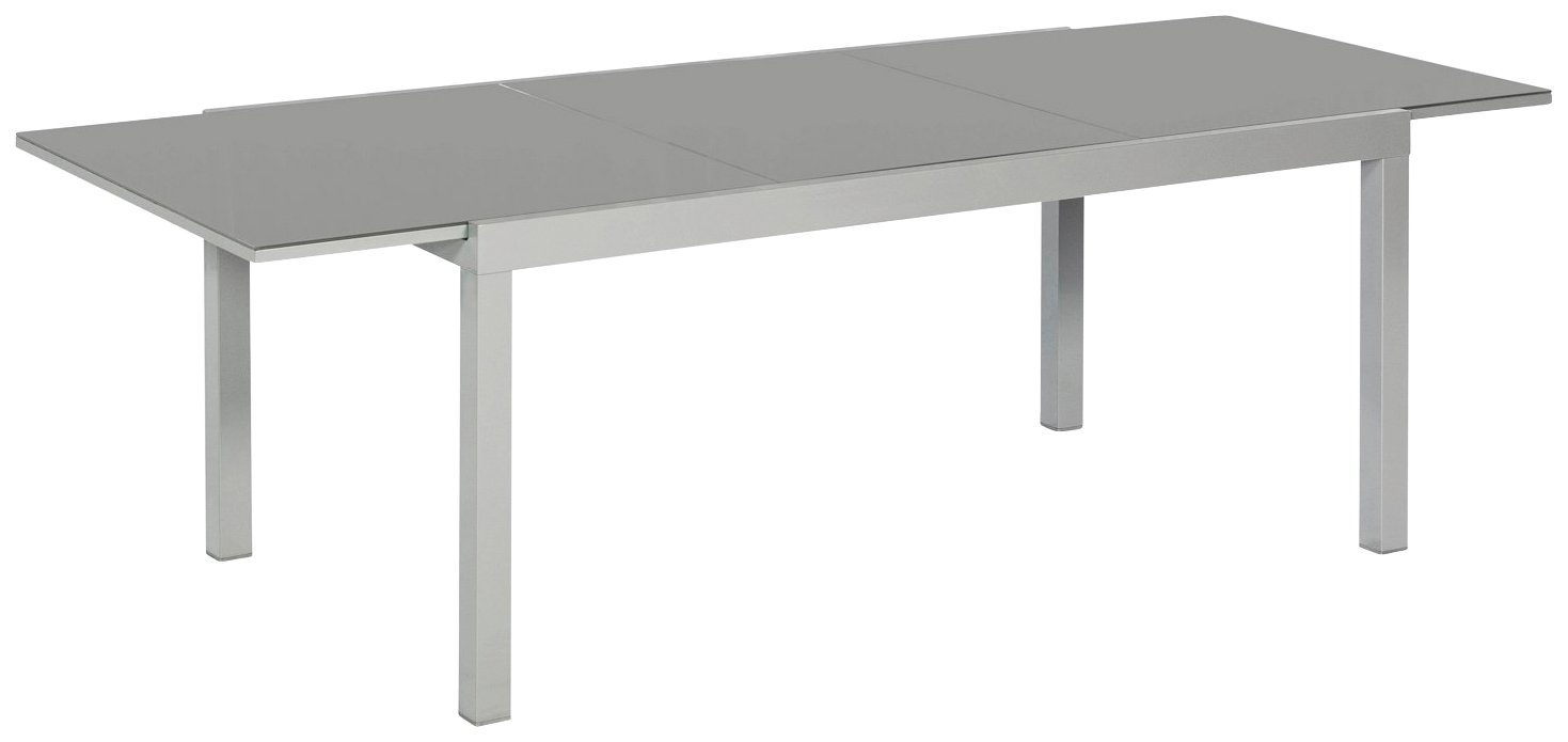 MERXX Gartentisch Ausziehtisch, BxT: 89,5x150/220 cm, silberfarben, graue Sicherheitsglasplatte