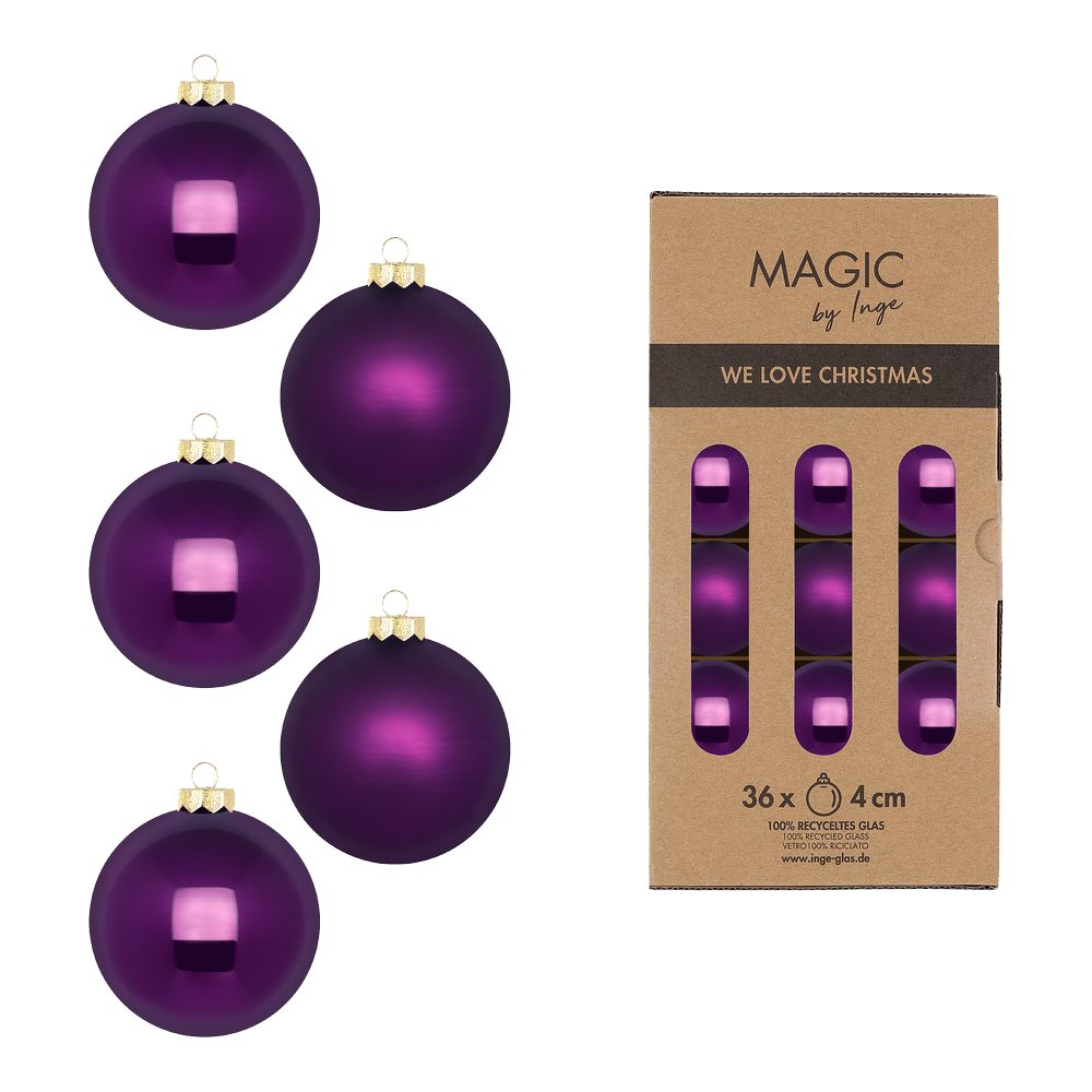 MAGIC by Inge Weihnachtsbaumkugel Glas Christbaumkugeln Set Ø 4cm, 6cm oder 8cm, Lila Symphony (36 St), Kugeln aus Glas