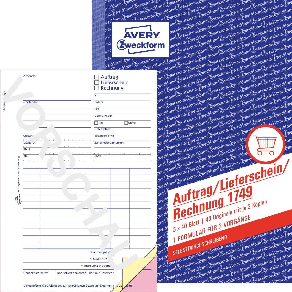 Formularblock Formularbuch Auftrag/Lieferschein/Rechnung A5 selbstdurchschreibend 3x