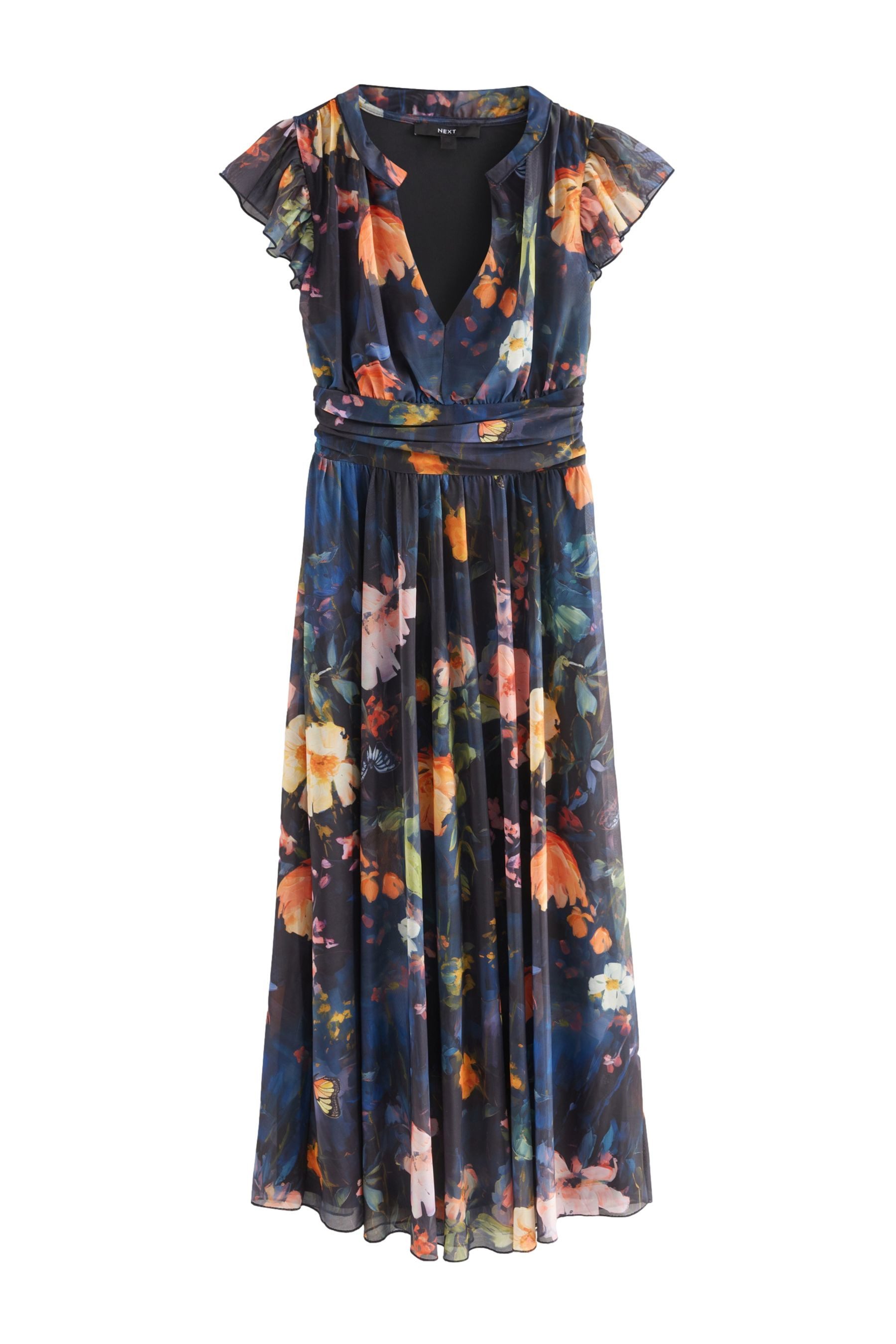 Next Midikleid Plissiertes Mesh-Midikleid mit V-Ausschnitt (1-tlg) günstig online kaufen