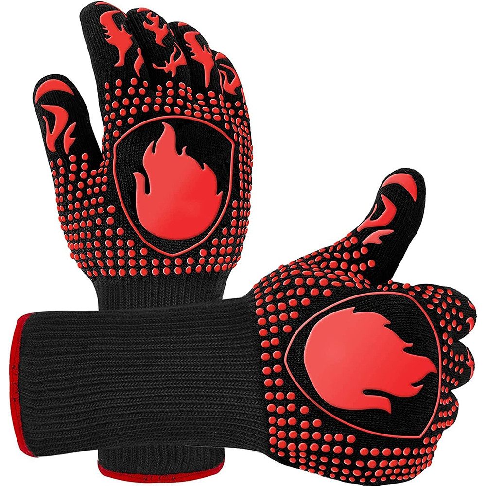 TUWENA Grillhandschuhe 2 Stück Grillhandschuhe, 800°C Extrem Hitzebeständige Handschuhe, (2-tlg), Waschbare Feuerfest Ofenhandschuhe, für Backen, Grillen, Kochen, BBQ