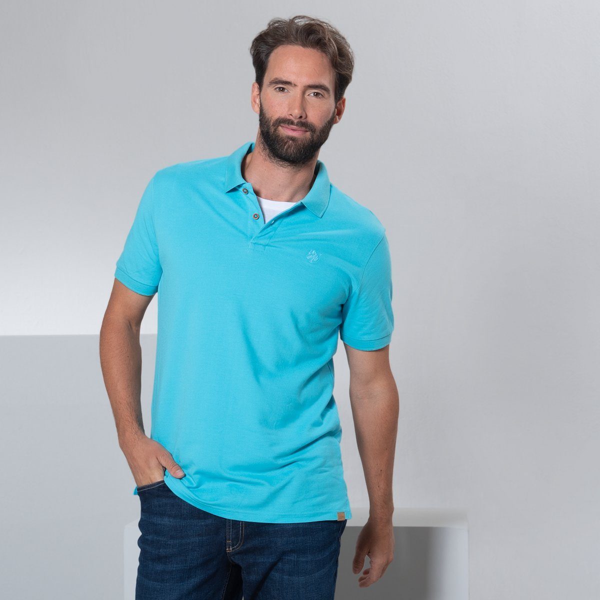 im Klassiker CRAFTS maritimen Farben Turquoise LIVING modernen Poloshirt KENLEY Schnitt, in