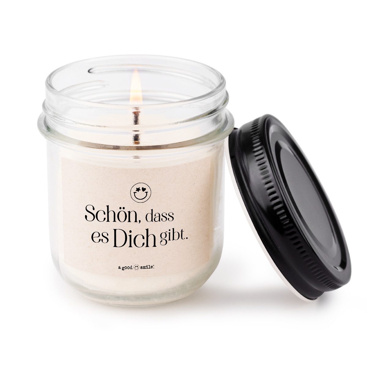 a good smile Stumpenkerze a good smile Kerze im Glas SCHÖN, DASS ES DCH GIBT, 7x8cm