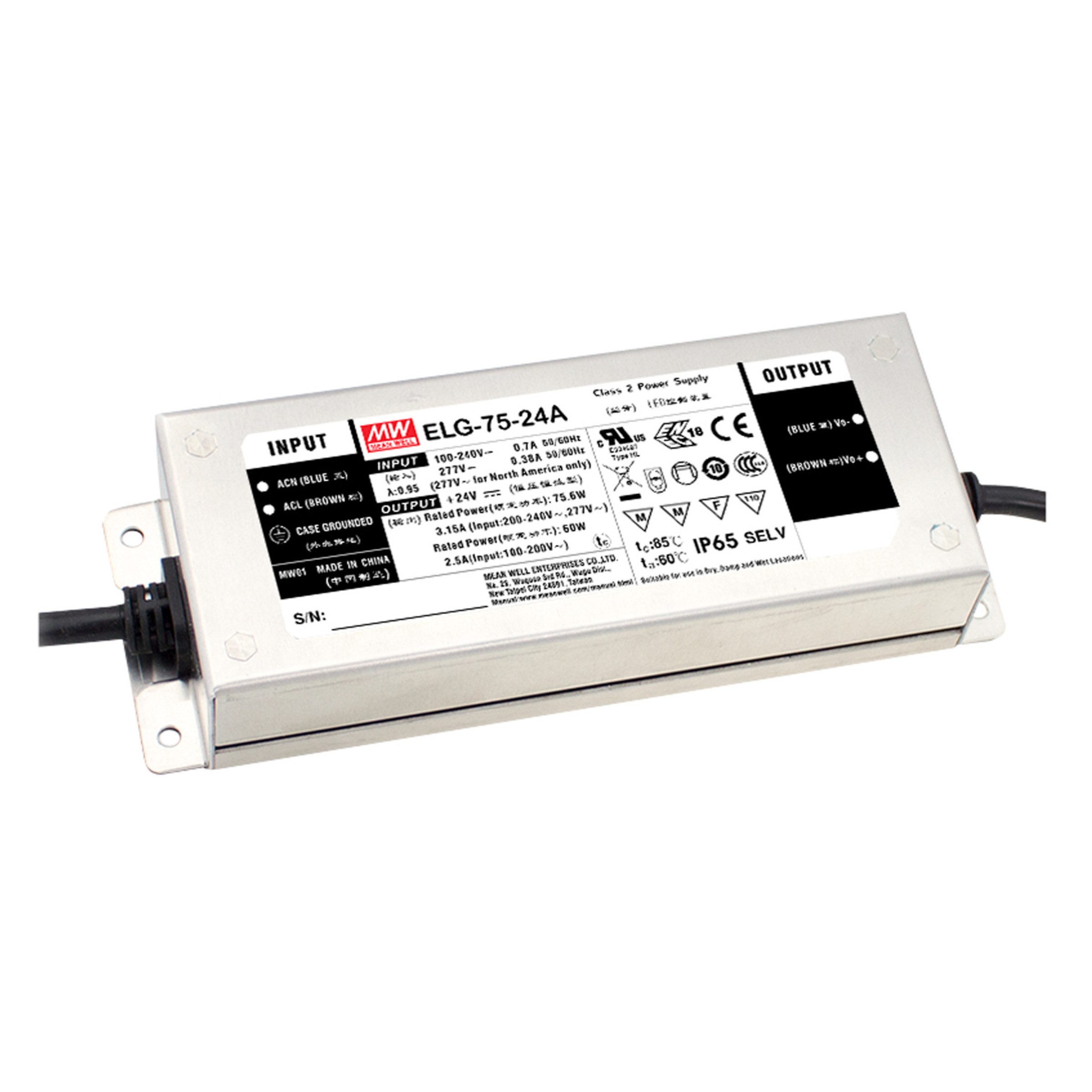 "ELG-75-24DA-3Y" 24V, 75,6W, IP67, L180xH35,5xB60cm LED Trafo