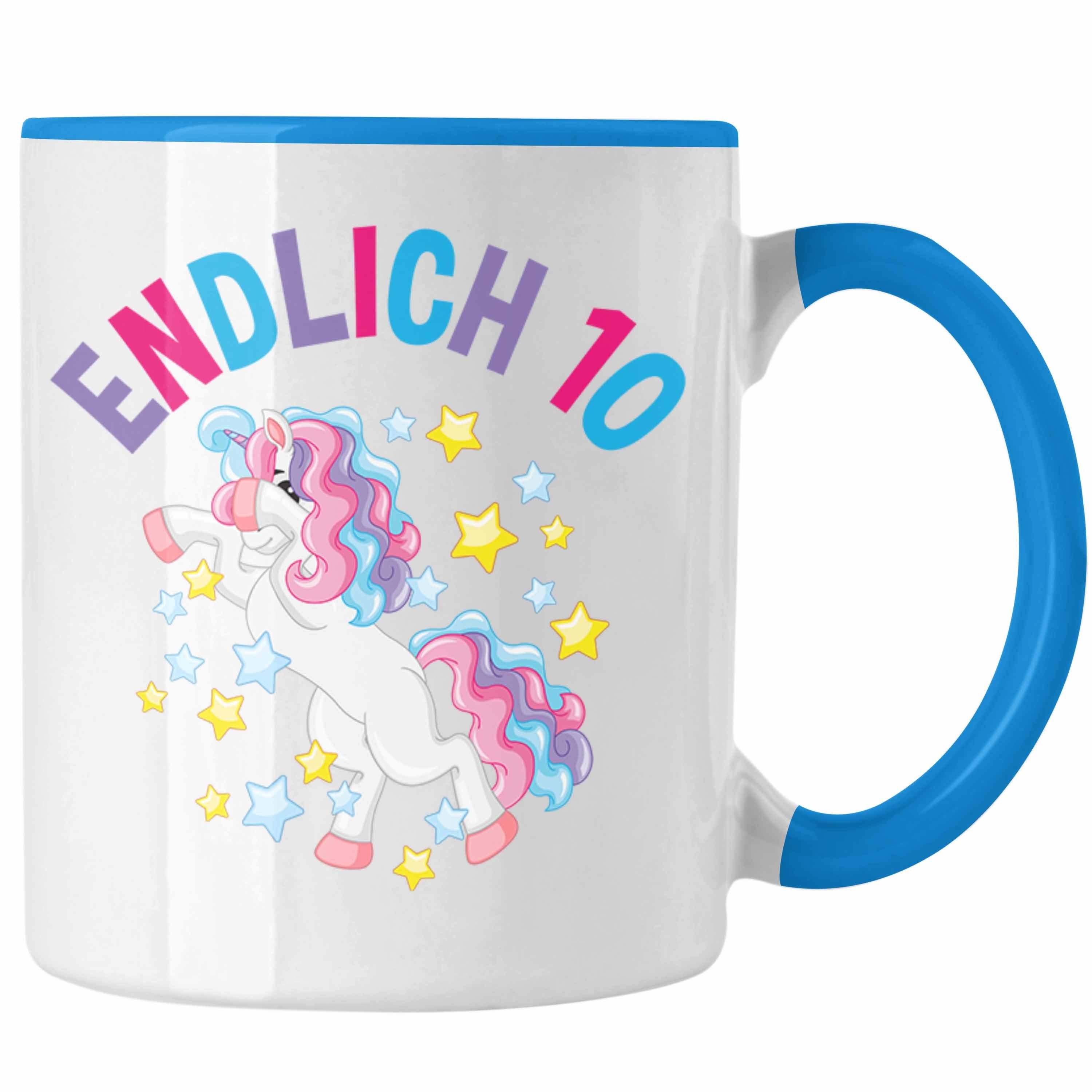 Trendation Tasse Trendation - 10. Jahre Mädchen Alt Blau Pferde Geburtstagsgeschenk Geschenk Geburtstag Tochter 10 Einhorn Tasse Idee