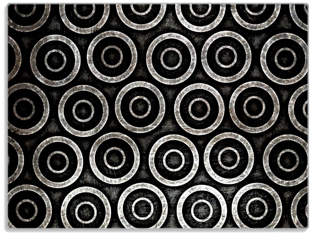 Wallario Schneidebrett Abstraktes Kreismuster in schwarz und silber, ESG-Sicherheitsglas, (inkl. rutschfester Gummifüße 4mm, 1-St), 30x40cm