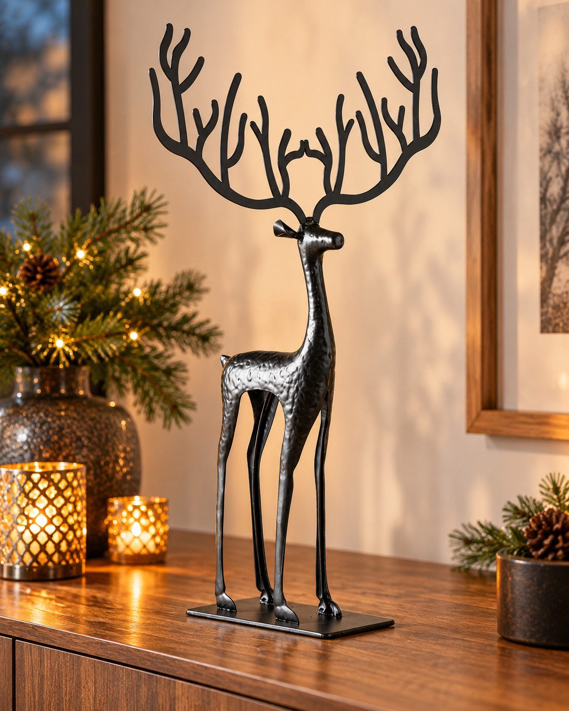 MF Tierfigur Cornelius Waldsilhouette Dekofigur Hirsch 48cm Metall Weihnachten (1 St)