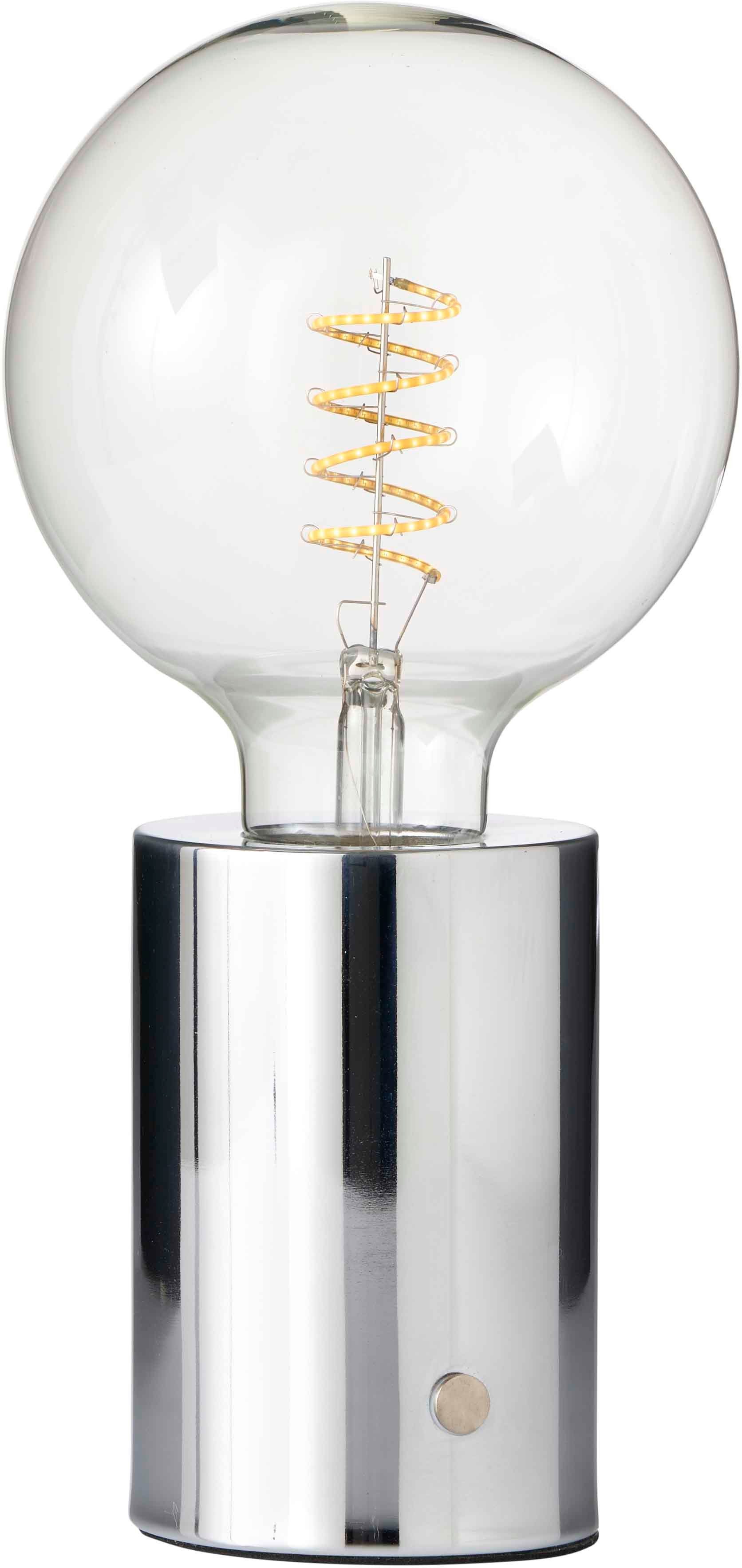 Northpoint Nachttischlampe LED Akku Tischlampe Tischleuchte Edison Glühbirne mit Glühdraht Chrom klare Birne