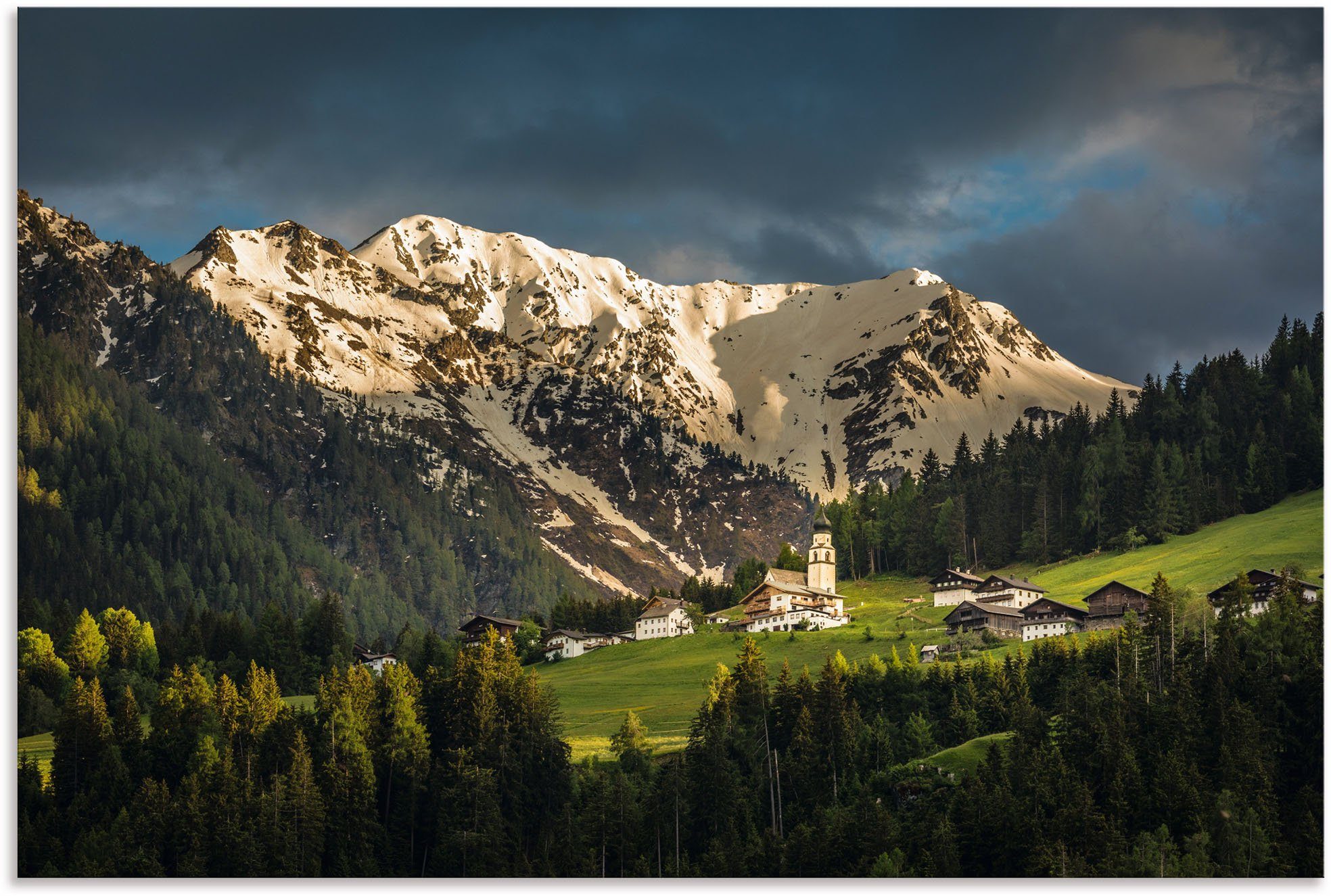 Hollbruck Wandbild (1 Alubild, versch. Das Artland St), Größen Poster Alpenbilder als Dorf Berge Pustertal, oder in im Wandaufkleber & Leinwandbild,