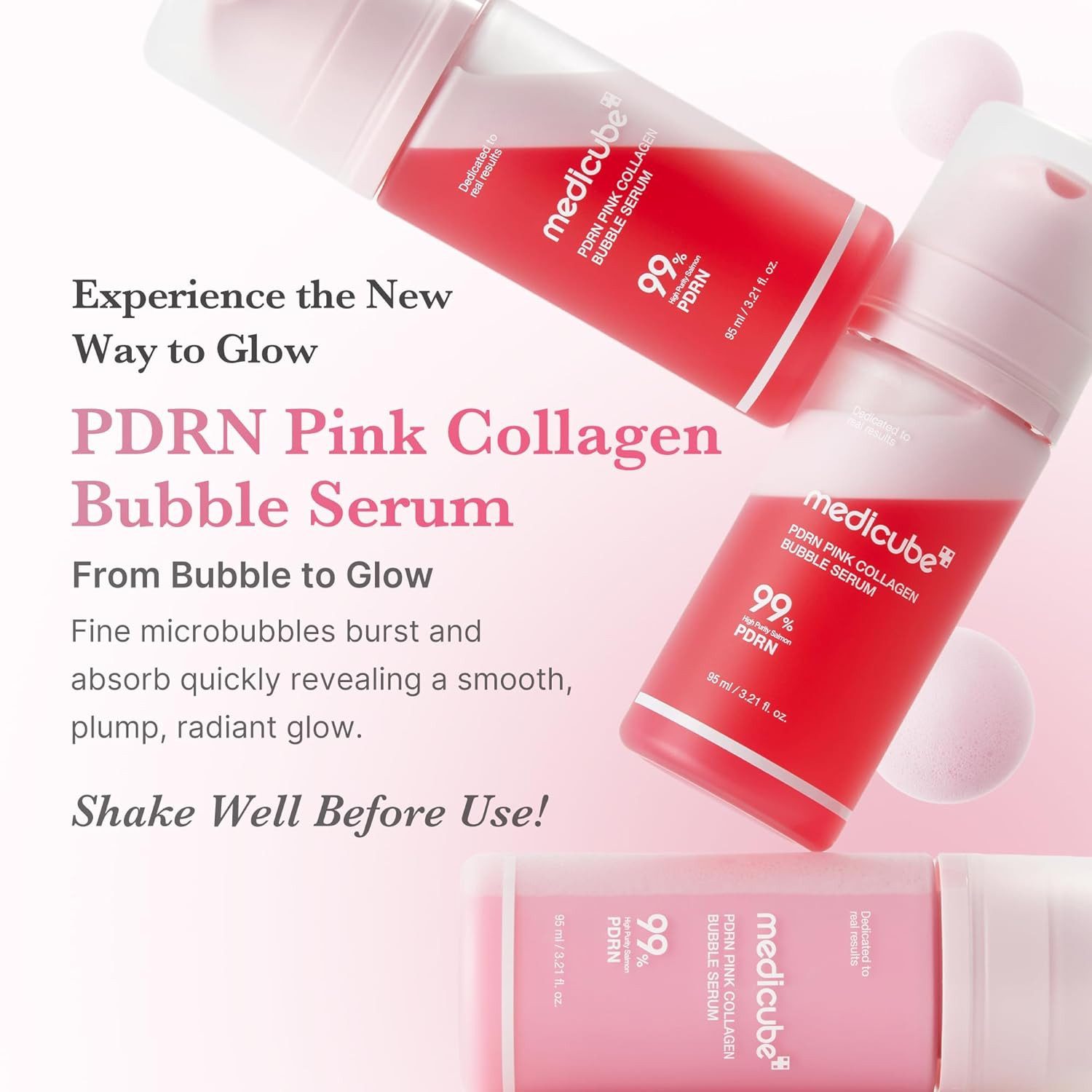 Medicube Gesichtsserum PDRN Pink Collagen Bubble Serum 95 ml, Korean Skincare K-Beauty Strafft sichtbar, glättet feine Linien und sorgt, für prallen, jugendlichen Teint