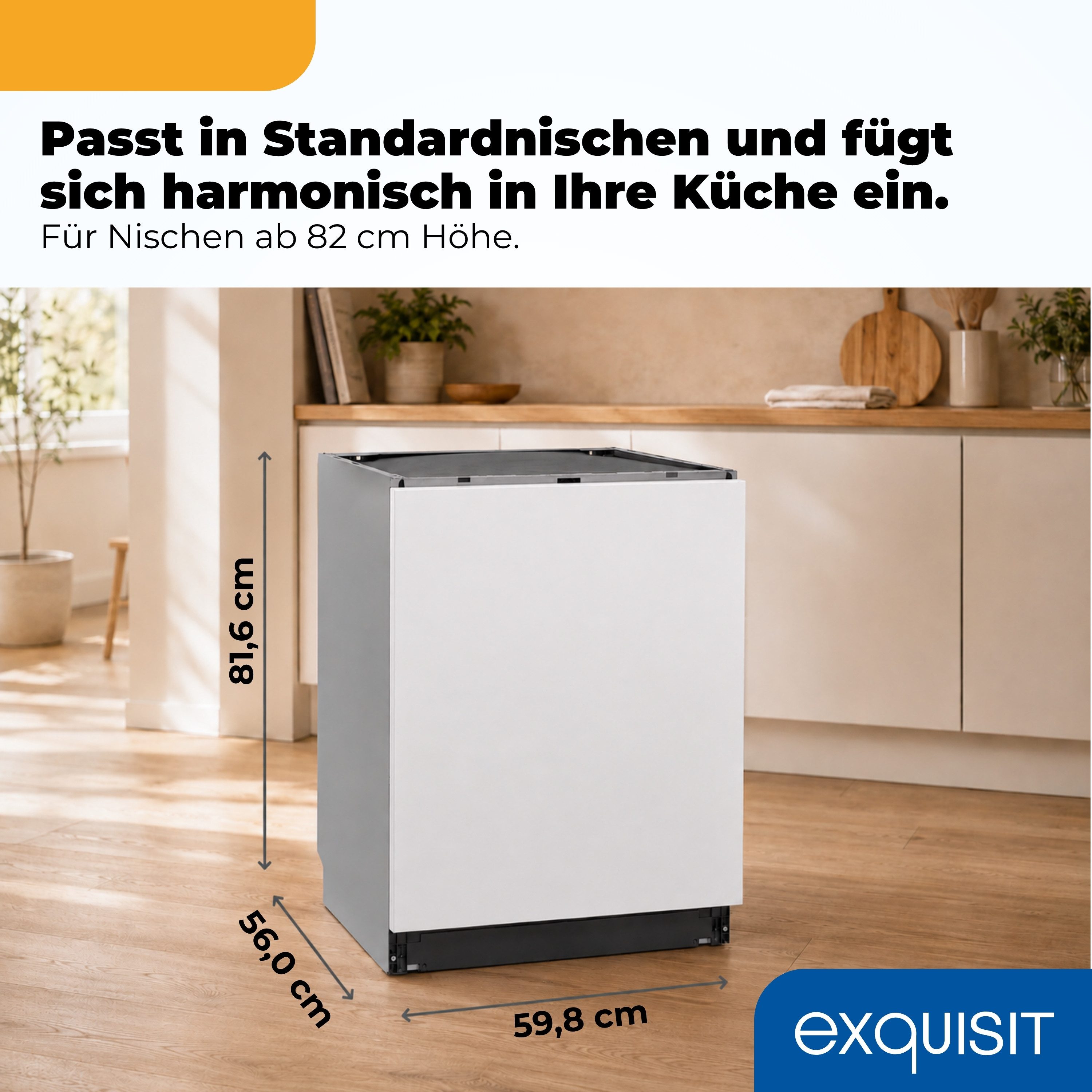 exquisit vollintegrierbarer Geschirrspüler EGSP59316-E-450C, 11,8 l, 16 Maßgedecke, schwarz, LED, 1930 W, 81,6 x 59,8 x 56,0 cm