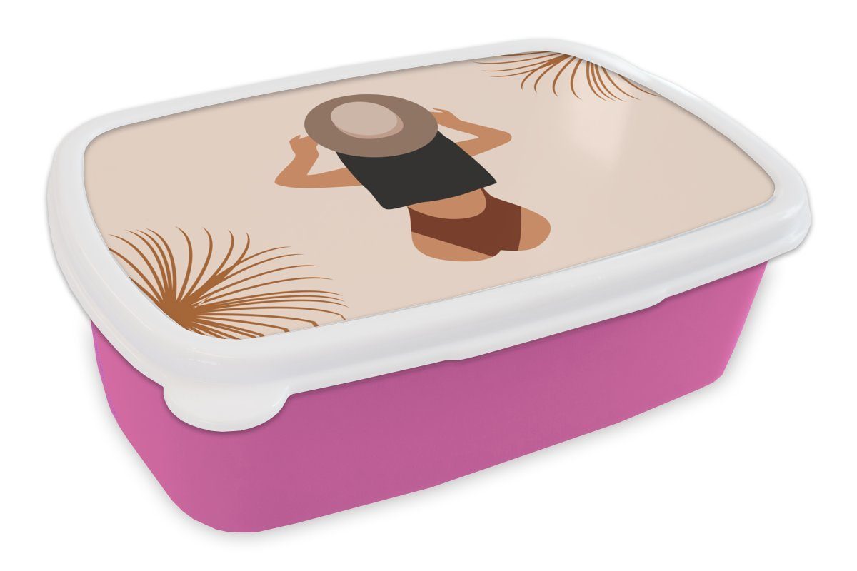 MuchoWow Lunchbox Sommer - Frauen - Kleidung, Kunststoff, (2-tlg), Brotbox für Erwachsene, Brotdose Kinder, Snackbox, Mädchen, Kunststoff rosa