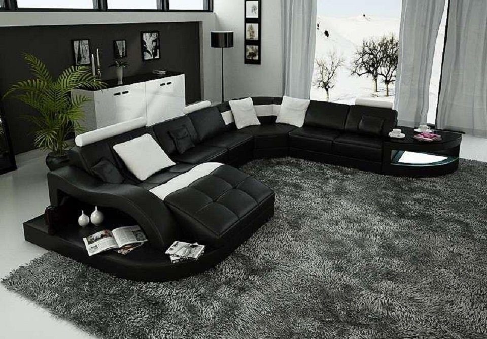 Schwarz/Weiß Ecksofa Wohnlandschaft Designer Made Couch JVmoebel in Europe Polster Garnitur, Ecksofa U-Form