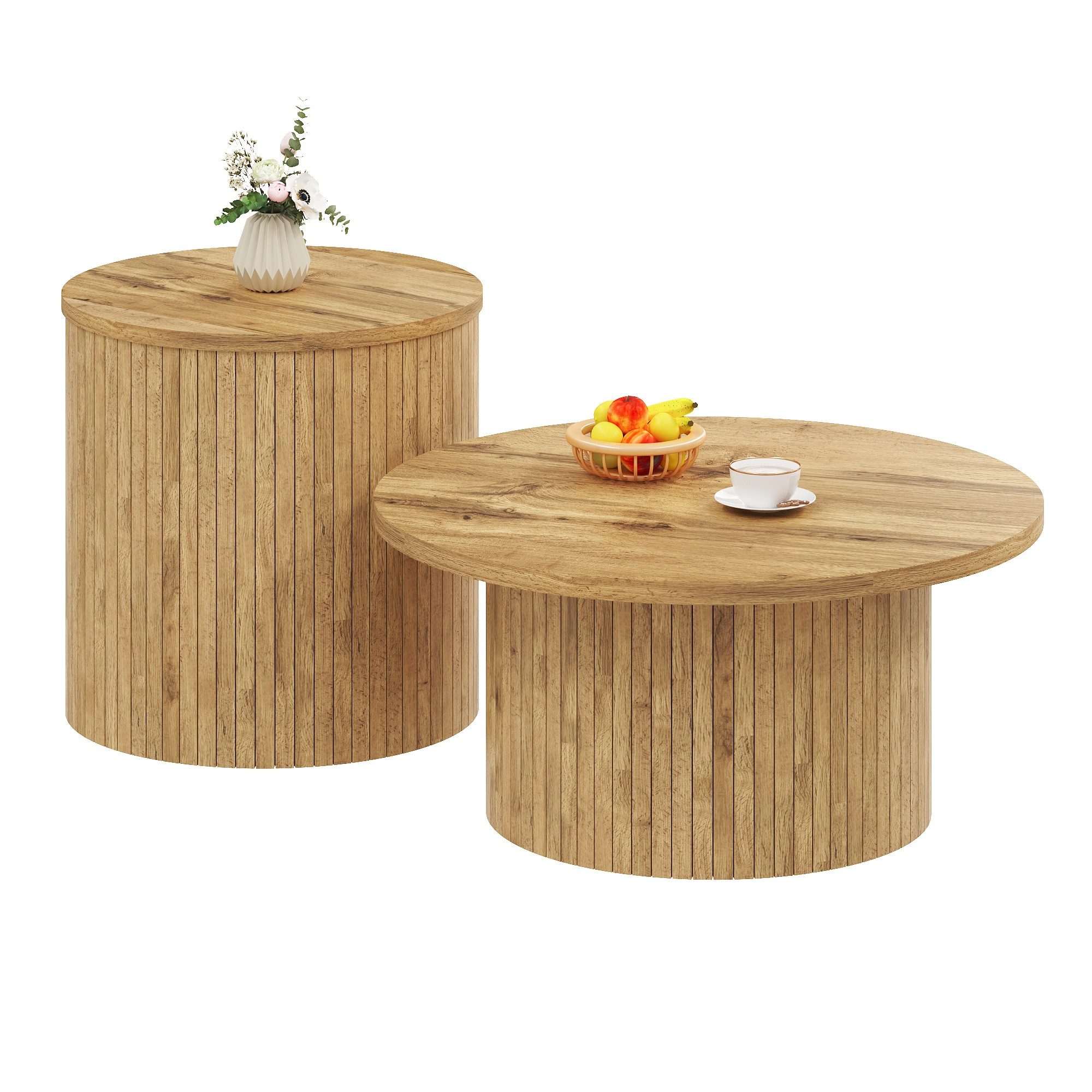 KLAM HOME Couchtisch Runder Couchtisch Set Mit Naturholzoptik Aus MDF (Dopp günstig online kaufen