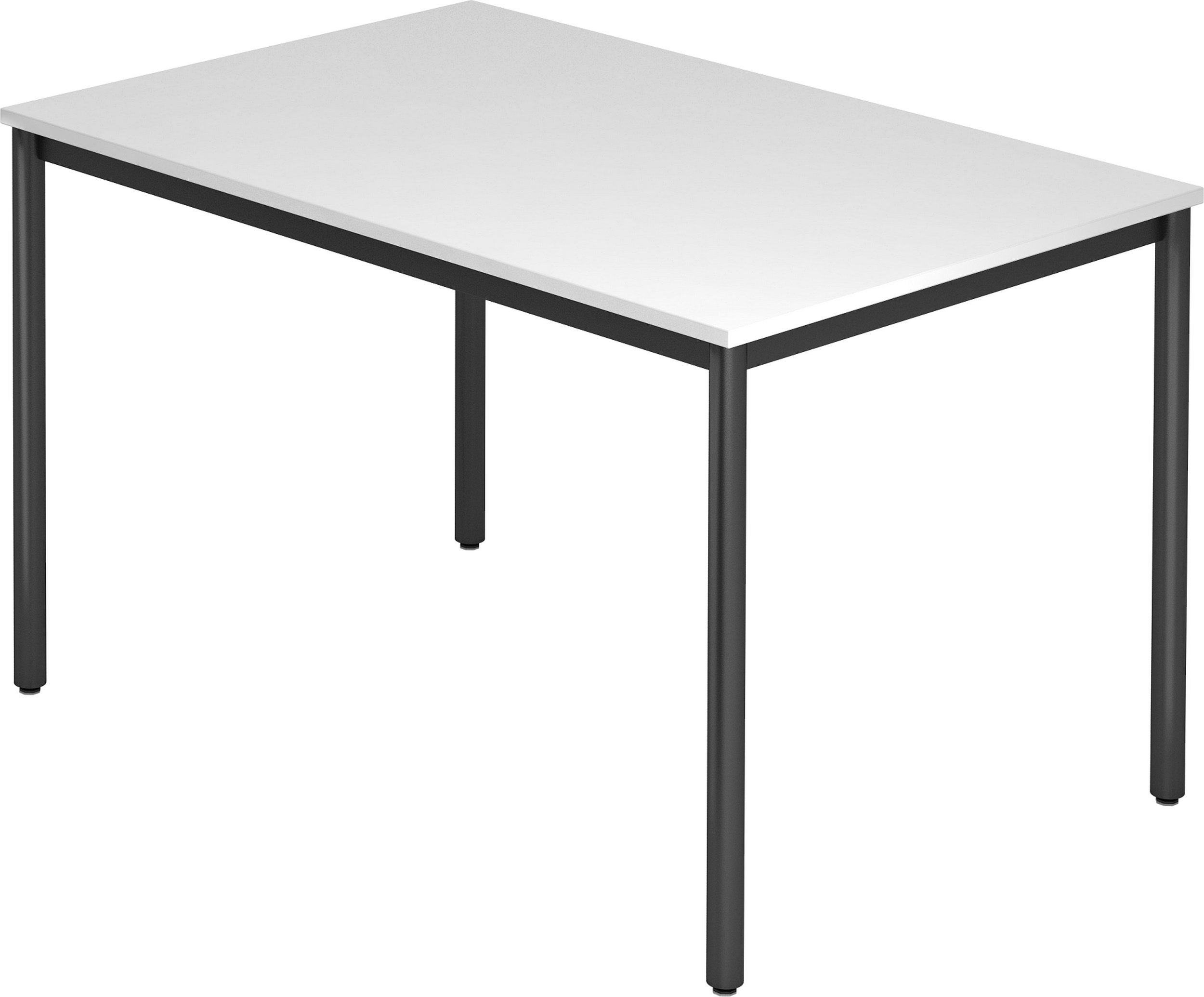 bümö Konferenztisch Besprechungstisch Serie-D, Rechteck: 120x80 cm - Dekor: Weiß - Gestell: Rundrohr schwarz