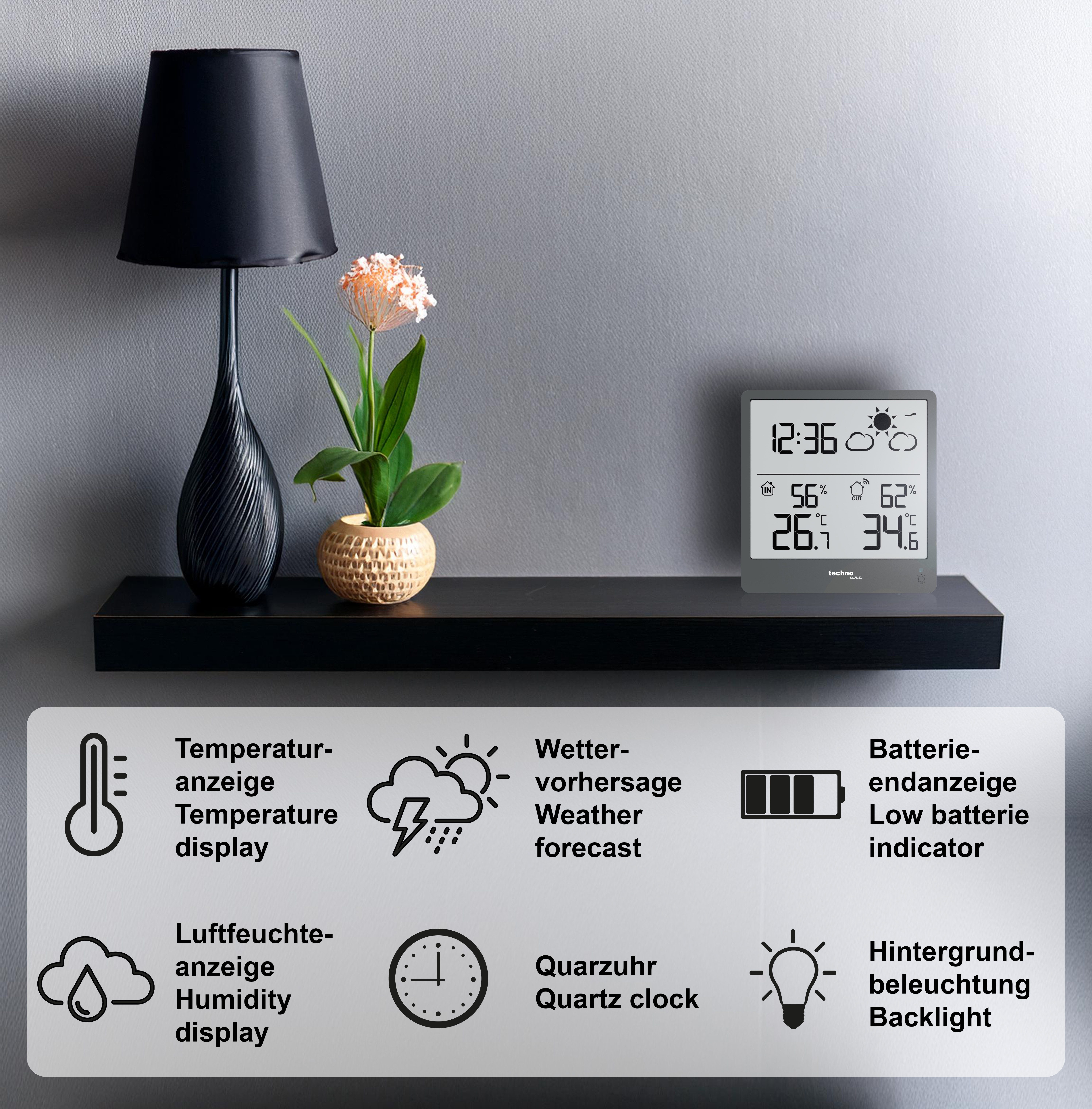 technoline WS 9138 Wetterstation (mit Außensender, in einem modernem Design, mit Wettervorhersage)