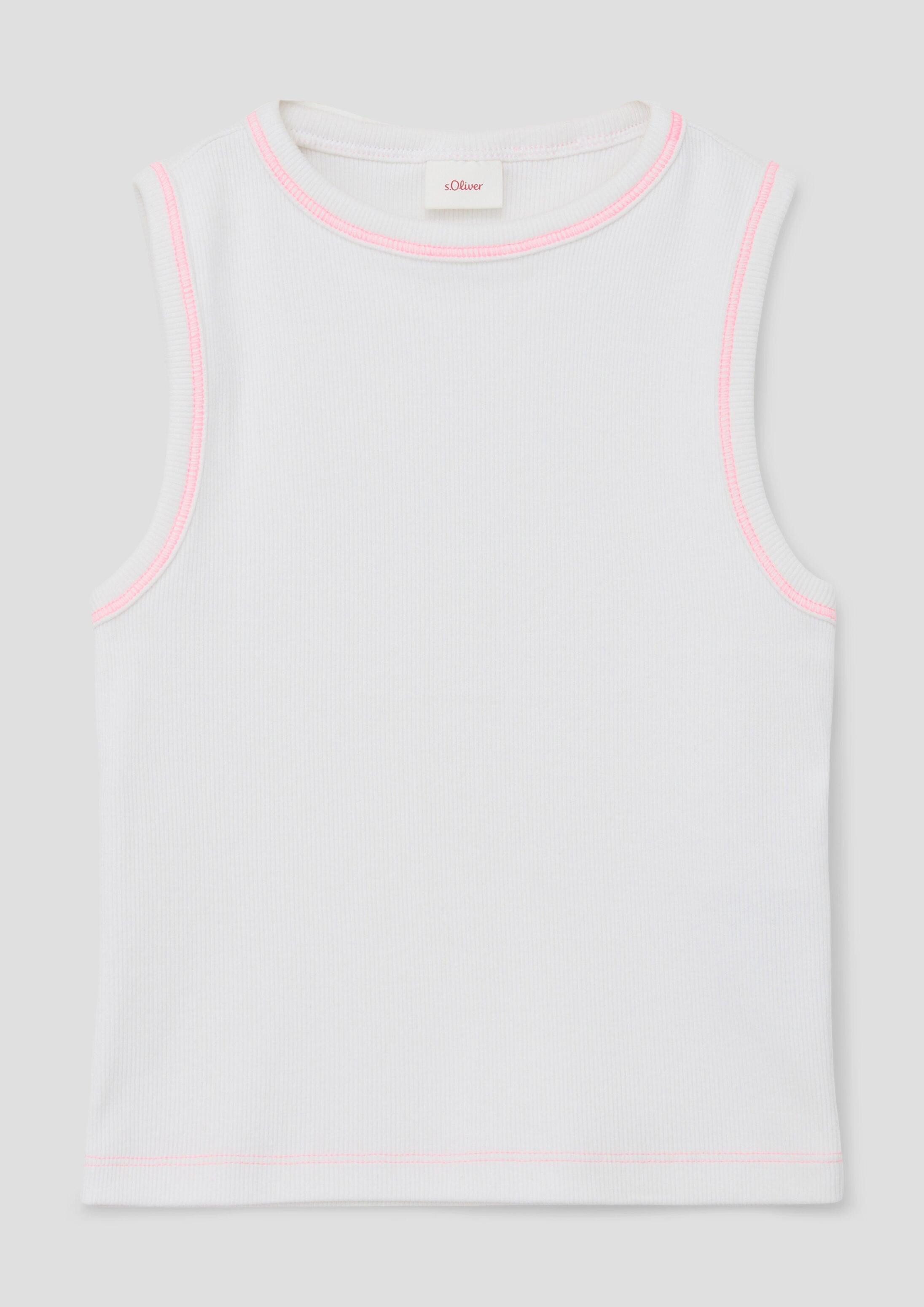 s.Oliver Muskelshirt T-Shirt Geripptes Tanktop mit Ziernähten