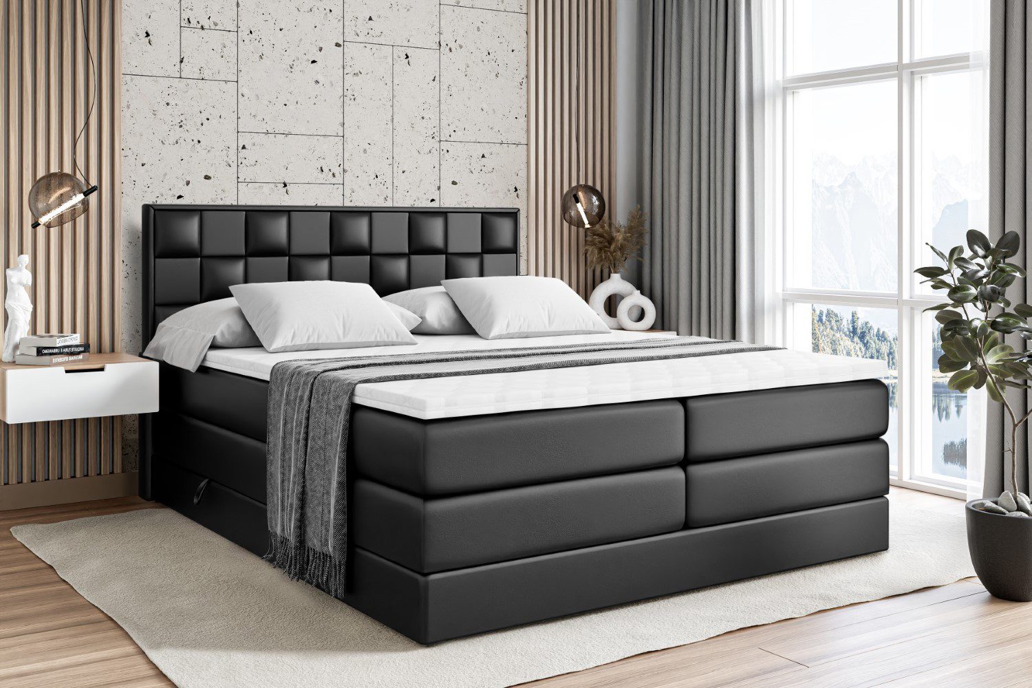 ALTDECOR Boxspringbett ZAFIRA-BZ KING (mit Matratze und Lattenrost Topper Polsterbett mit Bettkasten Boxbett), H4 Multipocket, H3 Bonellfederung, Doppelbett Springboxbett