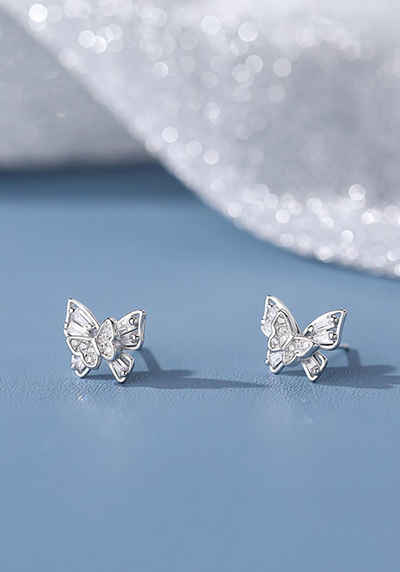 Color Design Paar Ohrstecker Schmetterling Ohrringe SMK-48, Ohrstecker aus S925 Sterling Silber mit Zirkonia, inkl. Geschenkbeutel
