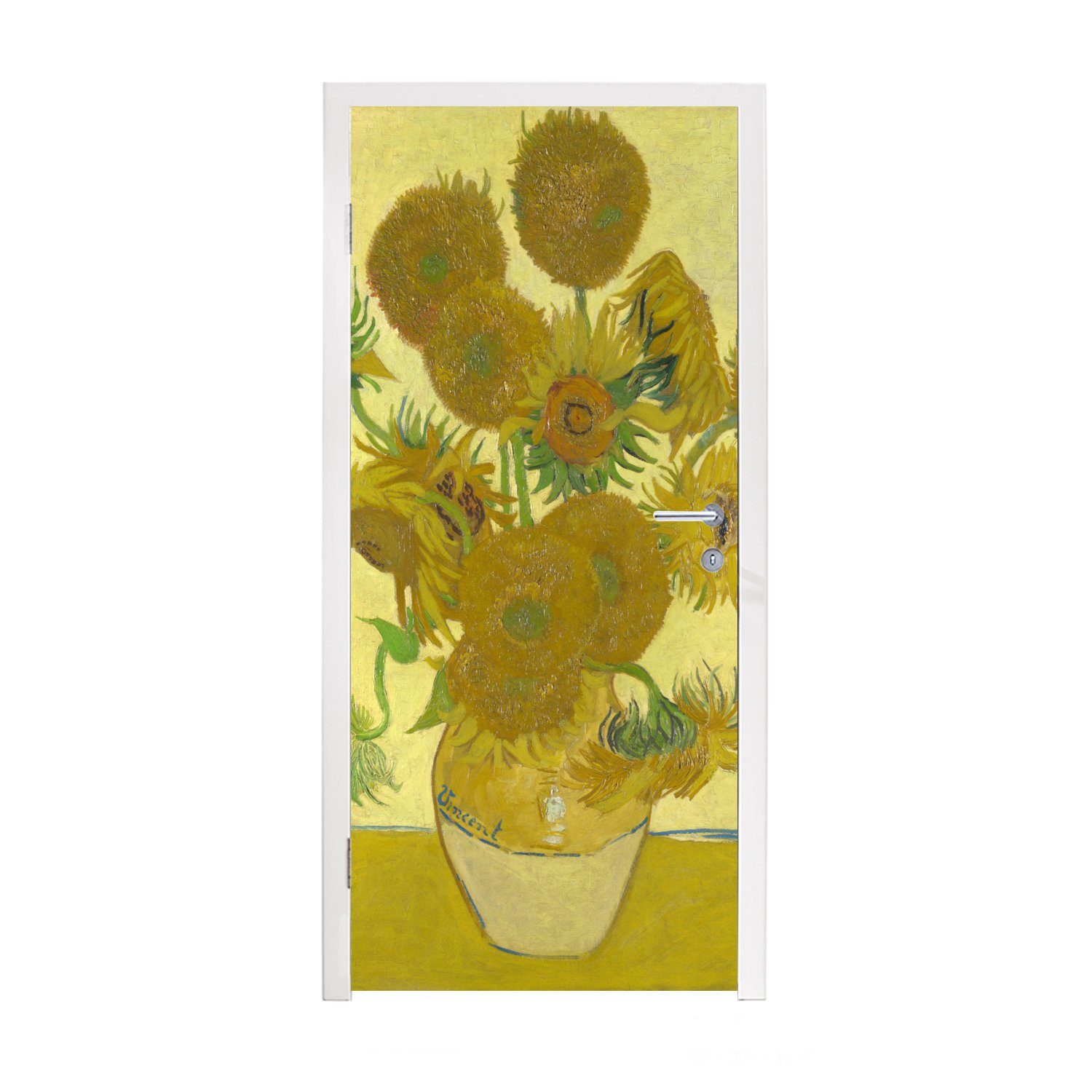 bedruckt, 75x205 cm Fototapete Gogh, - (1 Türaufkleber, MuchoWow Türtapete für Matt, Vincent Sonnenblumen Tür, van St),
