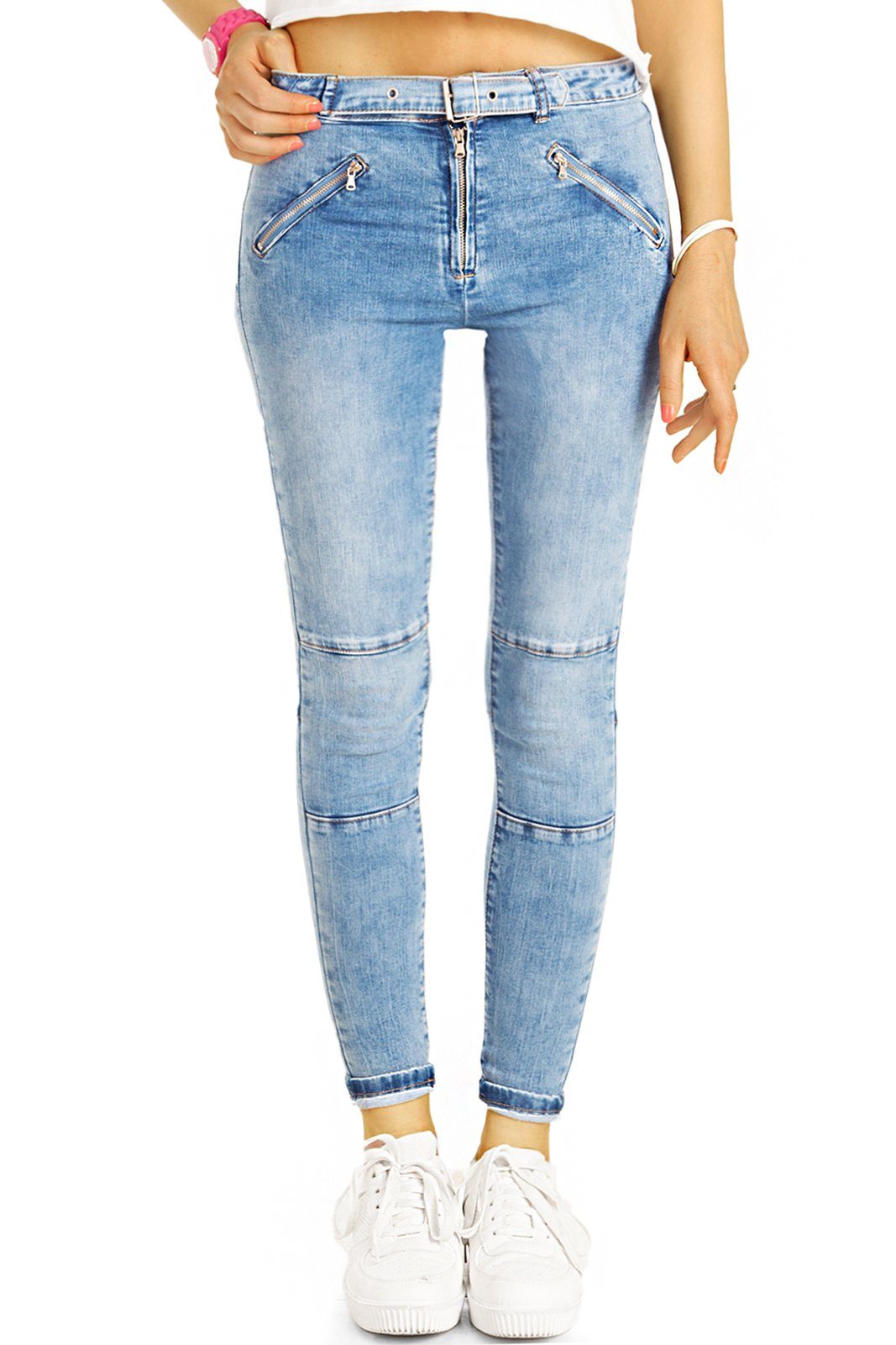 Skinny-fit-Jeans Skinny Röhrenjeans mit Gürtel, Slim, Stretch, Hellblau - Damen - j8p