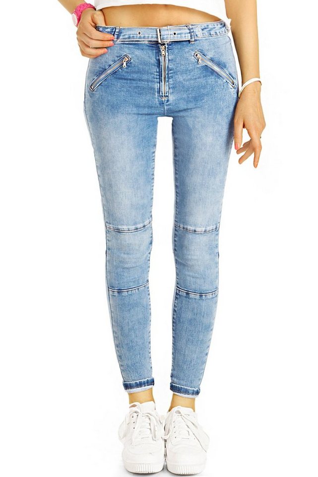 be styled Skinny-fit-Jeans Skinny Röhrenjeans mit Gürtel, Slim, Stretch, Hellblau - Damen - j8p
