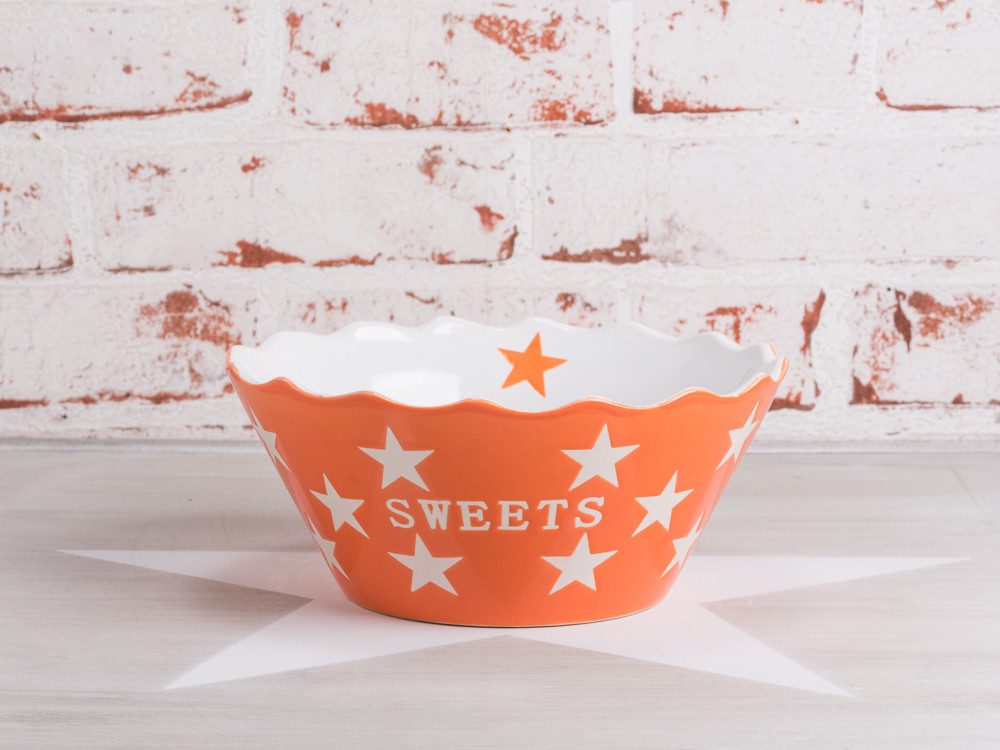 Krasilnikoff Schale Krasilnikoff SWEETS Schale ORANGE mit weißen Sternen