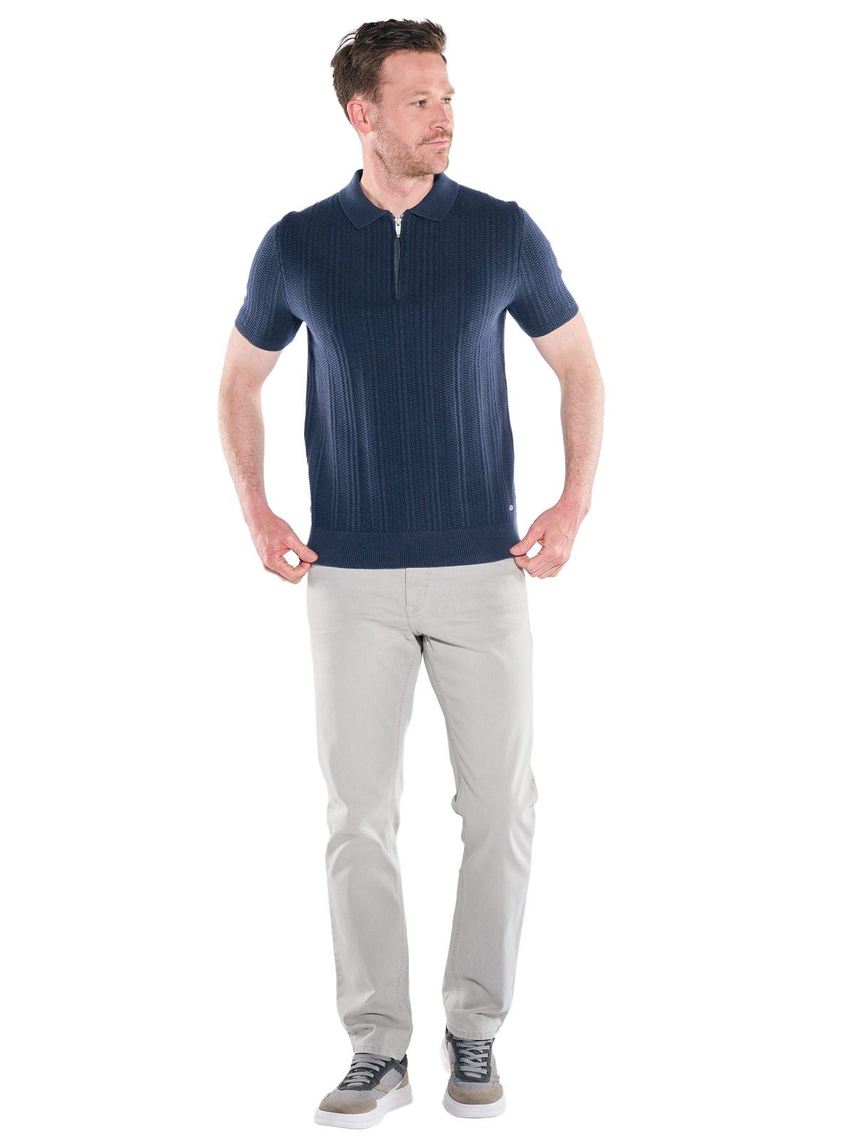 Engbers Poloshirt Herren Modisches Strickpolo mit Reißverschluss, Saphirblau