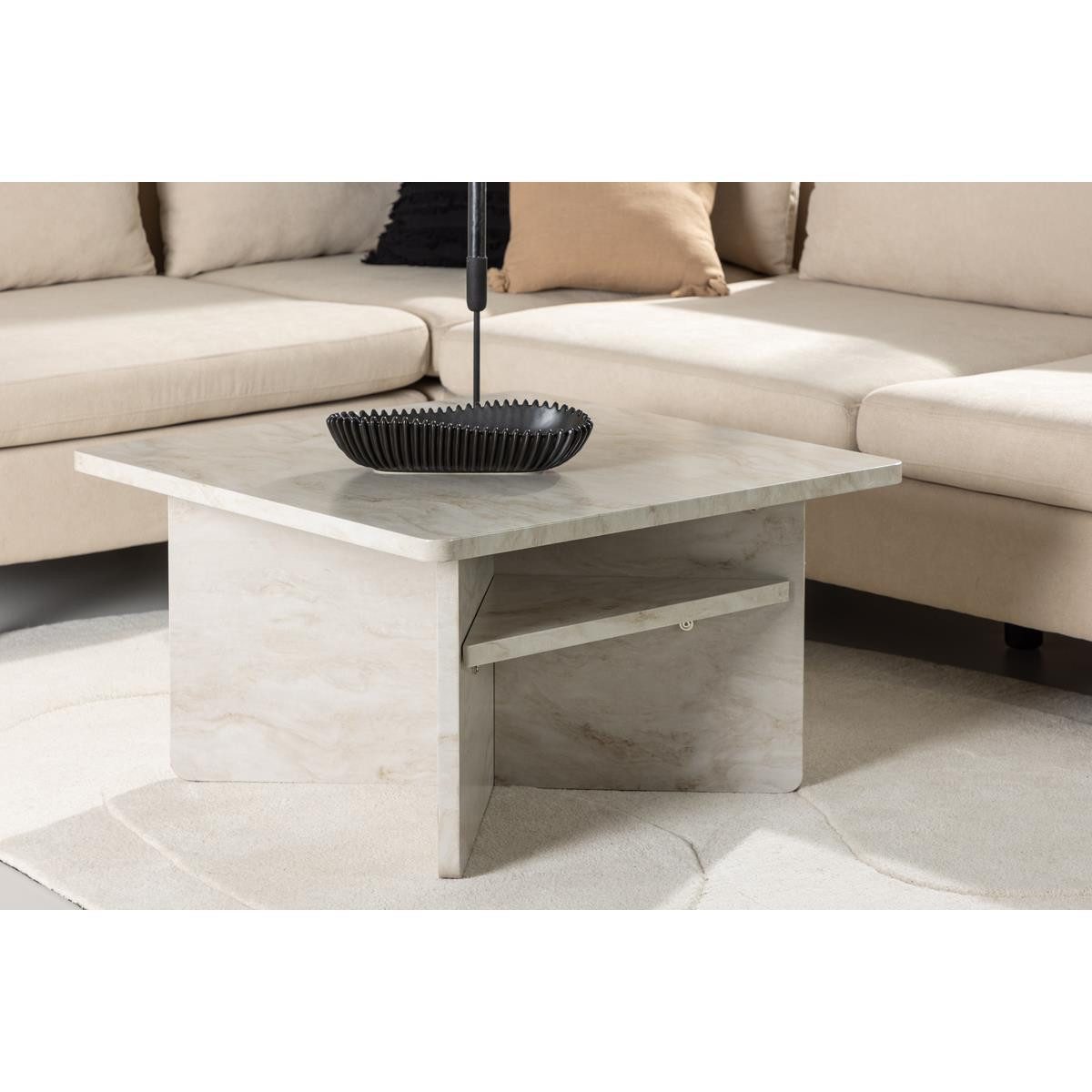 Couchtisch LESUND Wohnzimmertisch 75x75cm - Sofa Tisch in beige Marmor Optik