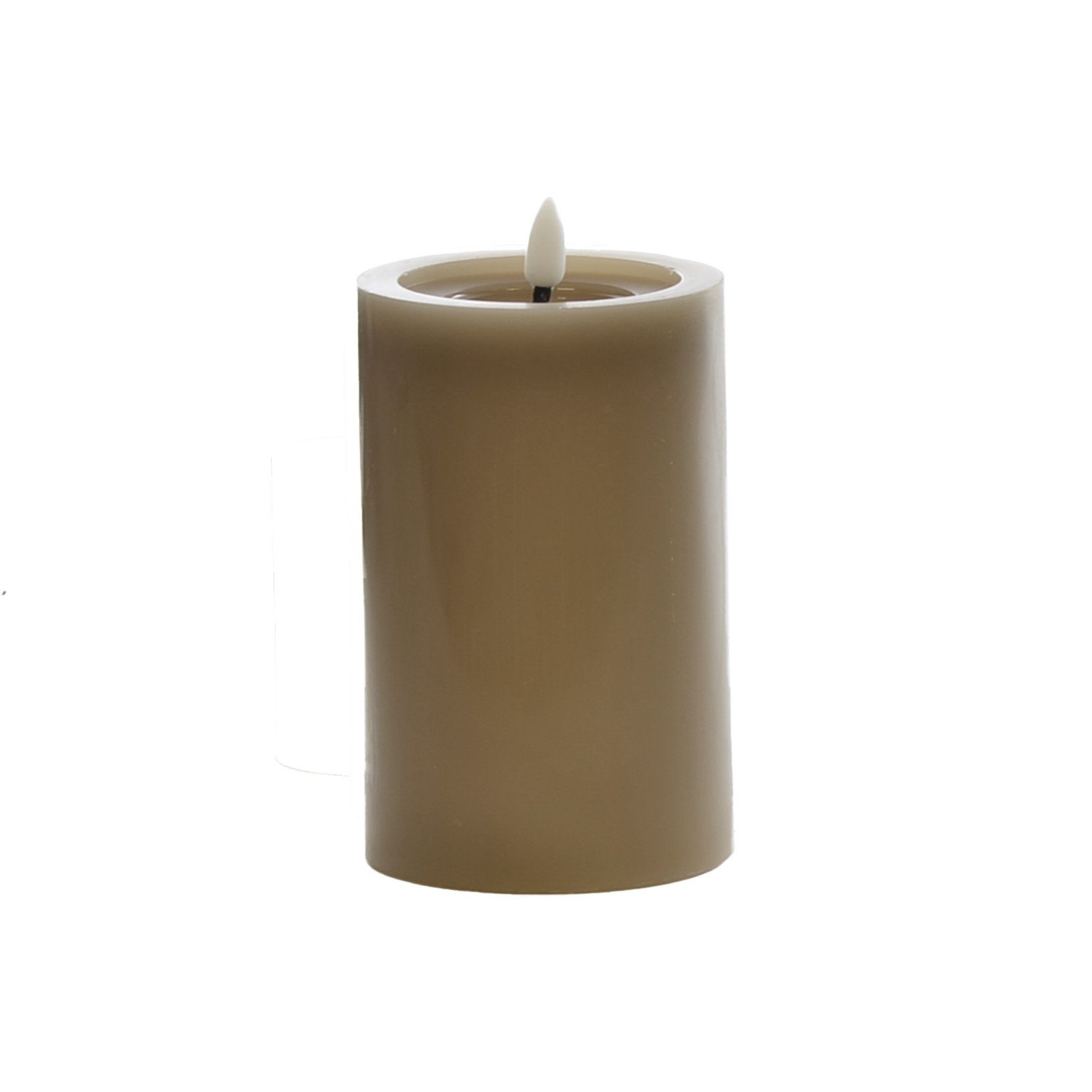 B&S LED-Kerze LED Wachskerze taupe 10 x Ø 7,5 cm mit Flackerflamme und Timer