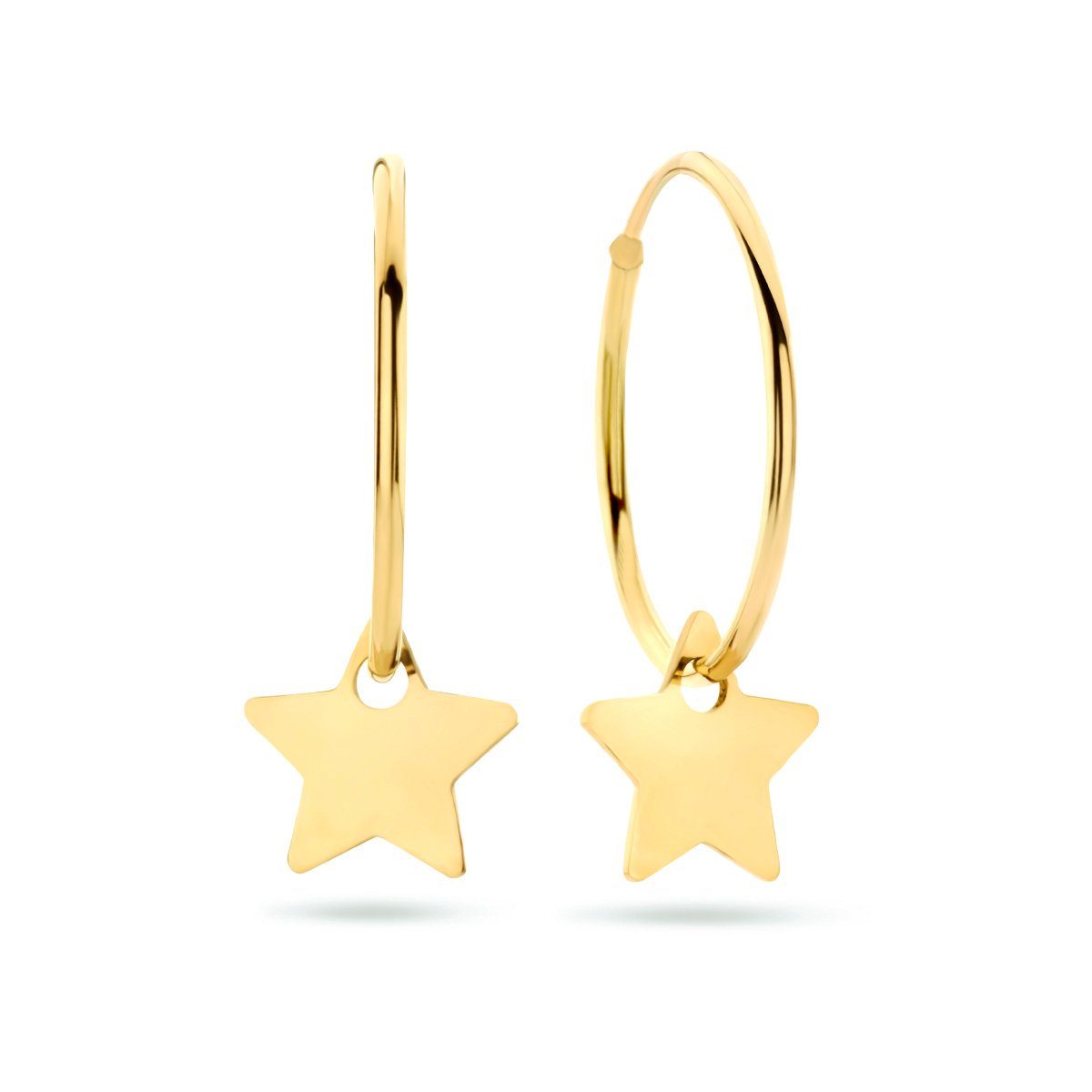 Paar Creolen 585er Gelbgold Ohrringe Creolen mit Stern