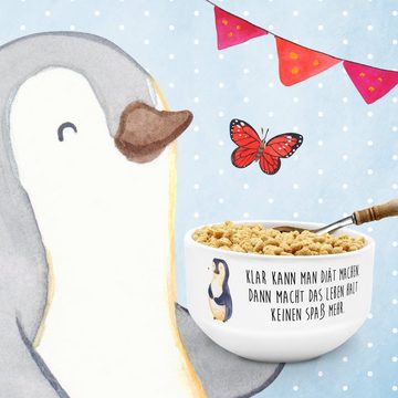 Mr. & Mrs. Panda Müslischale Pinguin Diät - Weiß - Geschenk, Salatschüssel, Gewicht, Selbstrespekt, Keramik, (1-tlg), Liebevolles Design