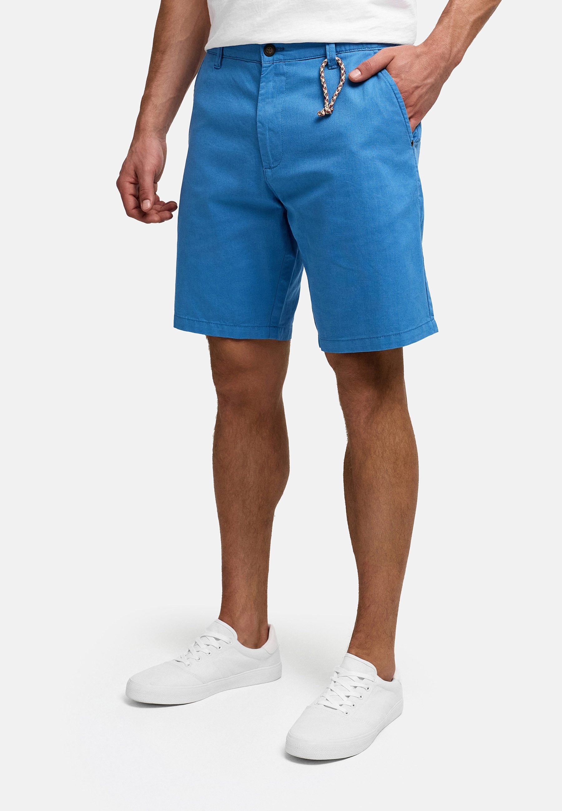 Indicode Chinoshorts Herren INMelio Chino Shorts Sommerhose aus Baumwoll-Leinen-Mix mit Rope-Detail